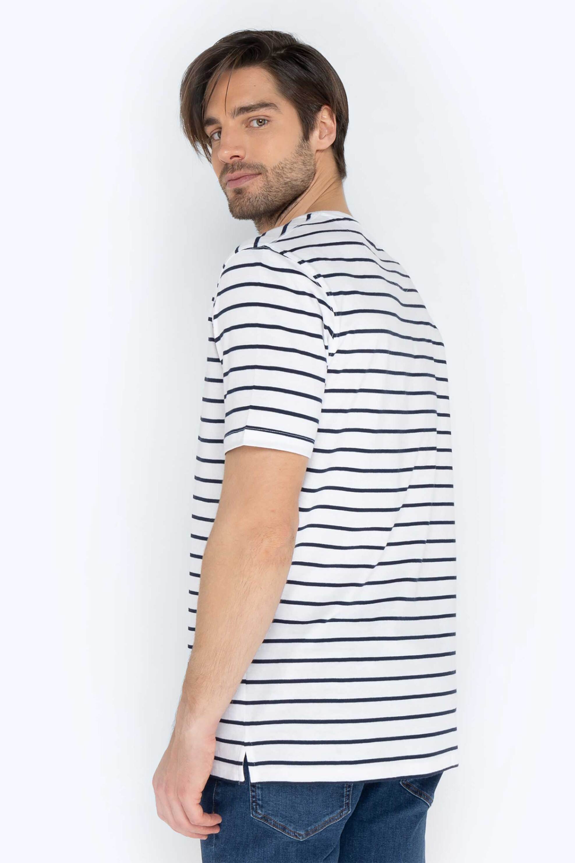 The Bostonians Ανδρικό T-Shirt με Ριγέ Σχέδιο Regular Fit Acorn - Ts4010 Λευκό