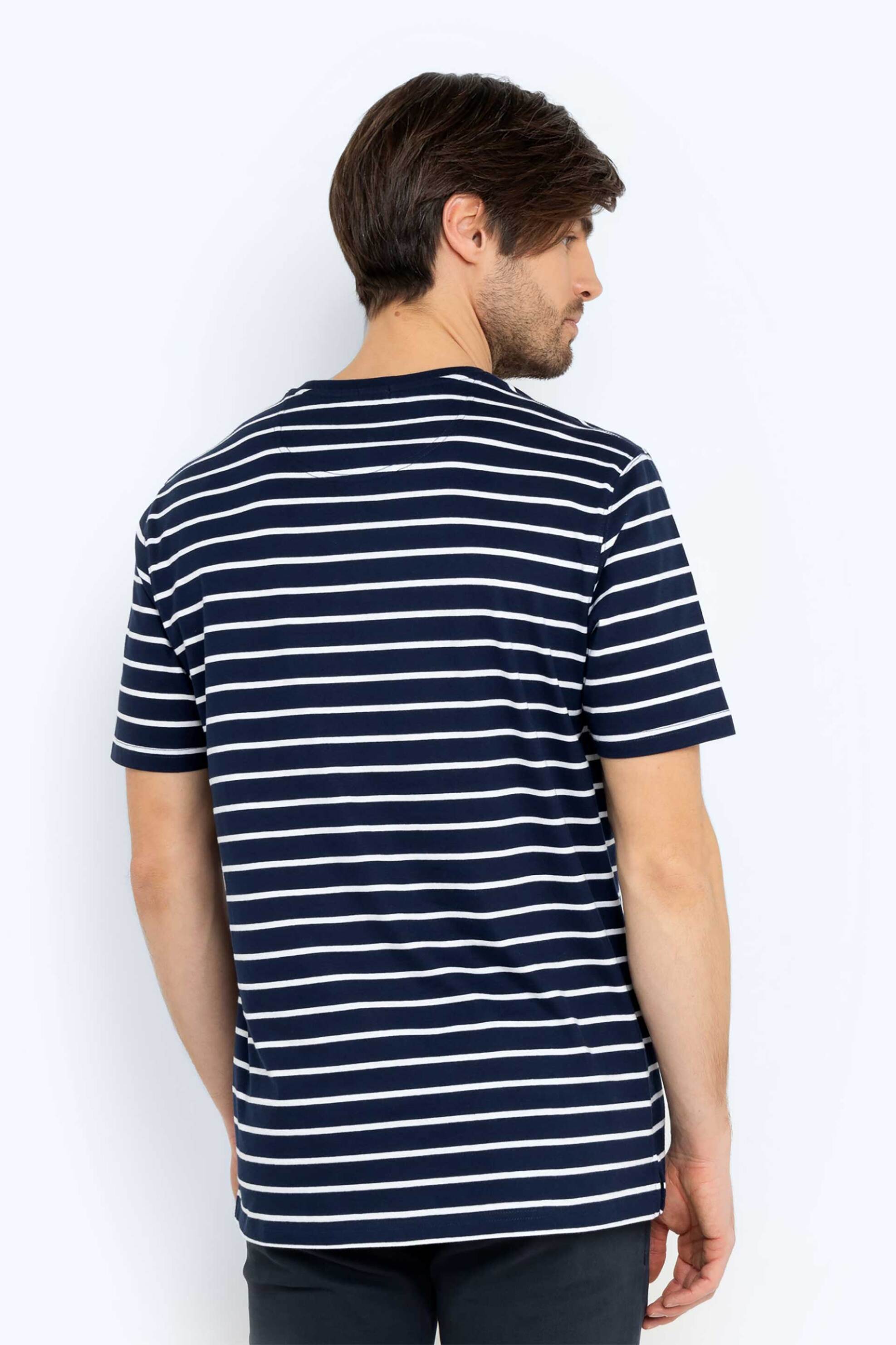 The Bostonians Ανδρικό T-Shirt με Ριγέ Σχέδιο Regular Fit Acorn - Ts4010 Μπλε Σκούρο