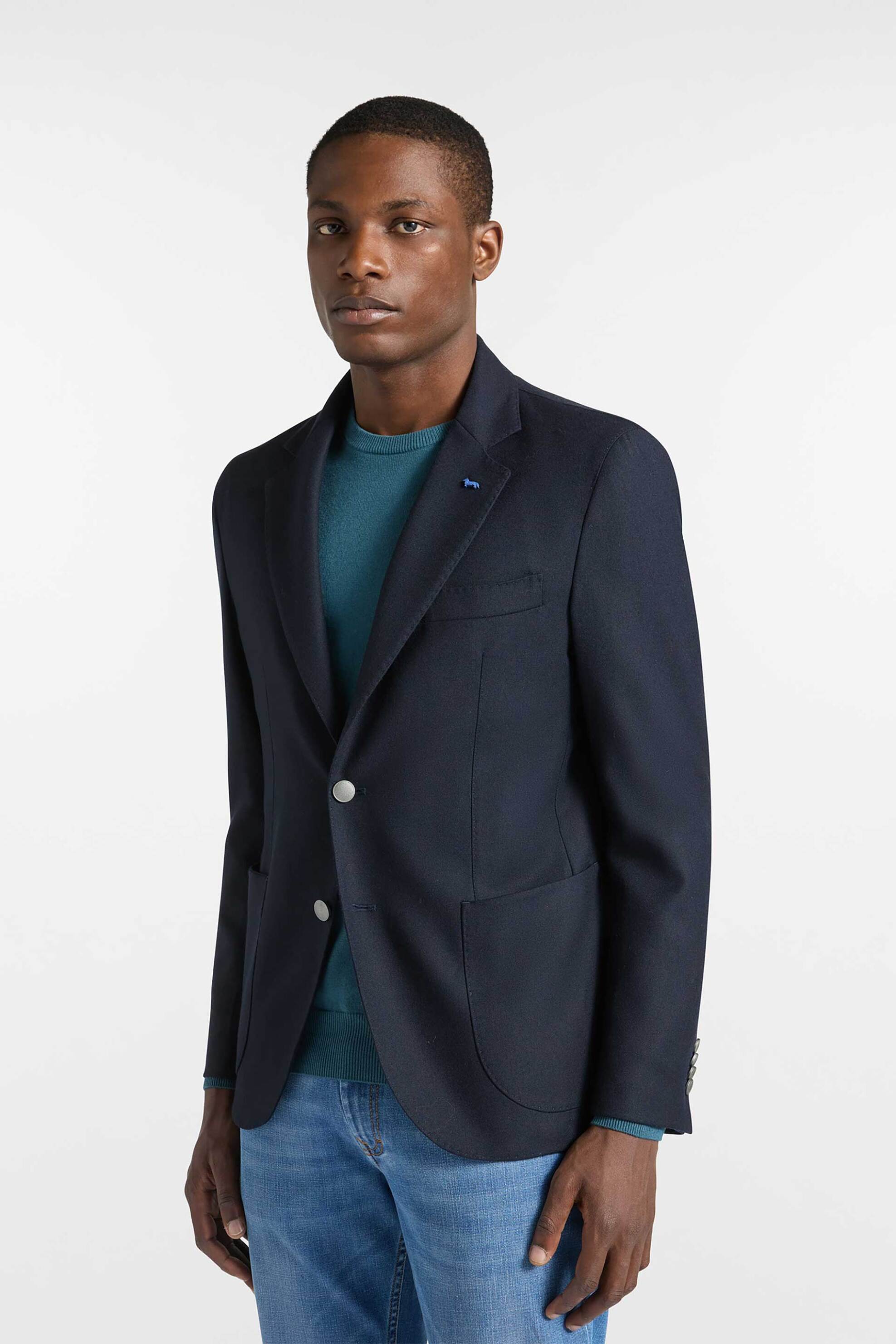 Harmont & Blaine ανδρικό μάλλινο σακάκι με λογότυπο Reguar Fit - VRP089060601 Μπλε Σκούρο