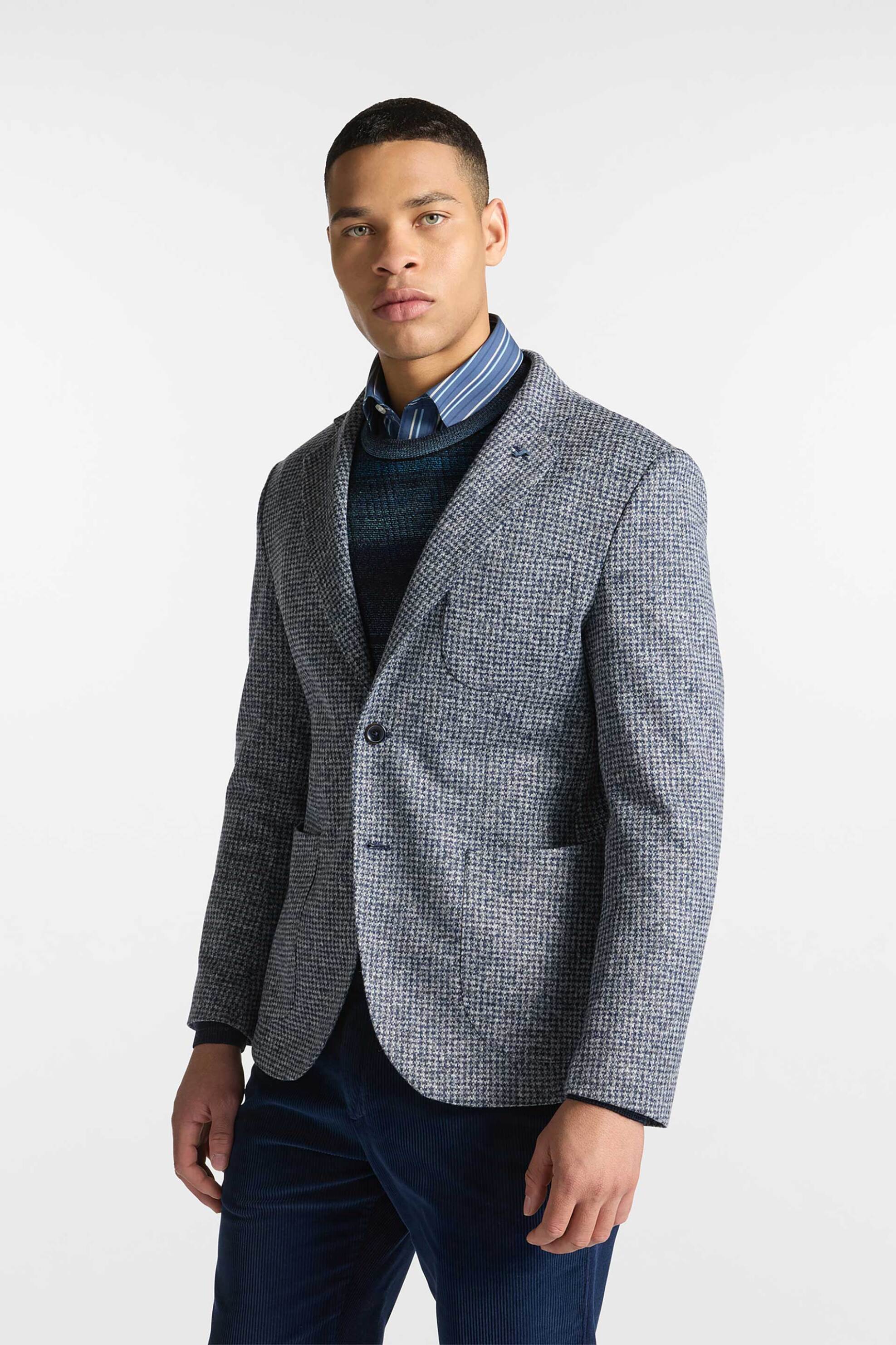 Harmont & Blaine ανδρικό σακάκι με houndstooth pattern και λογότυπο Reguar Fit - VRP094060637 Μπλε Σκούρο