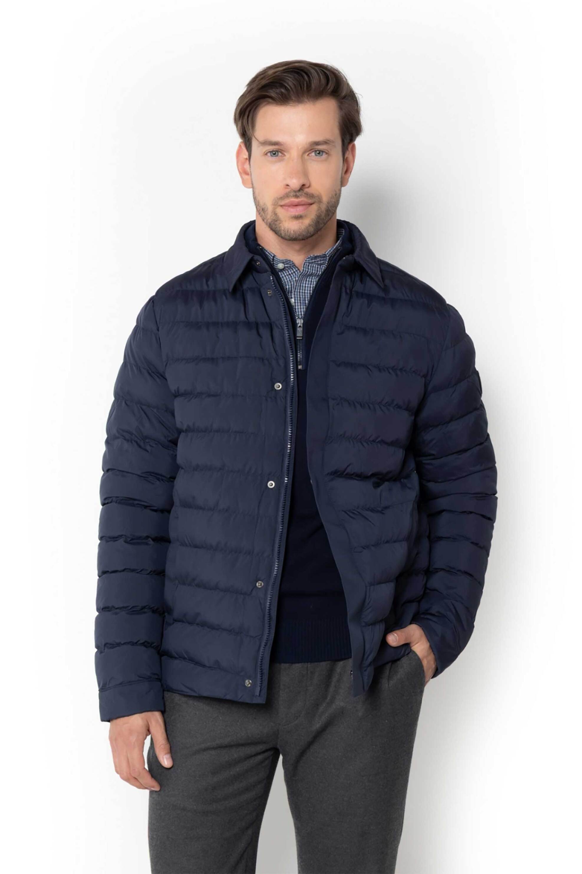 The Bostonians ανδρικό bomber μπουφάν με καπιτονέ σχέδιο και logo patch Regular Fit - W00252 Μπλε Σκούρο