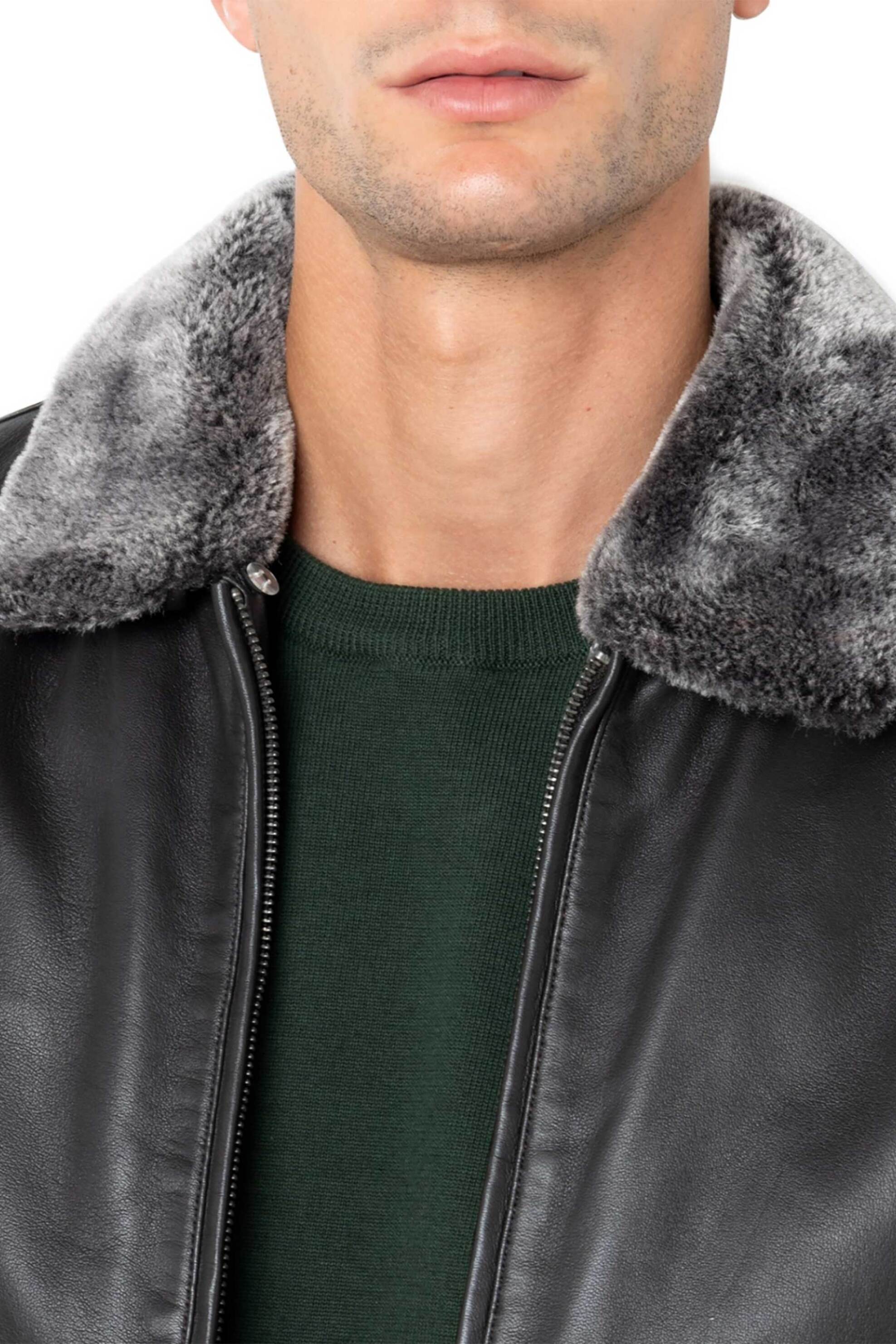 The Bostonians ανδρικό δερμάτινο μπουφάν με γιακά από faux γούνα Regular Fit - WL00112 Καφέ Σκούρο φωτογραφία