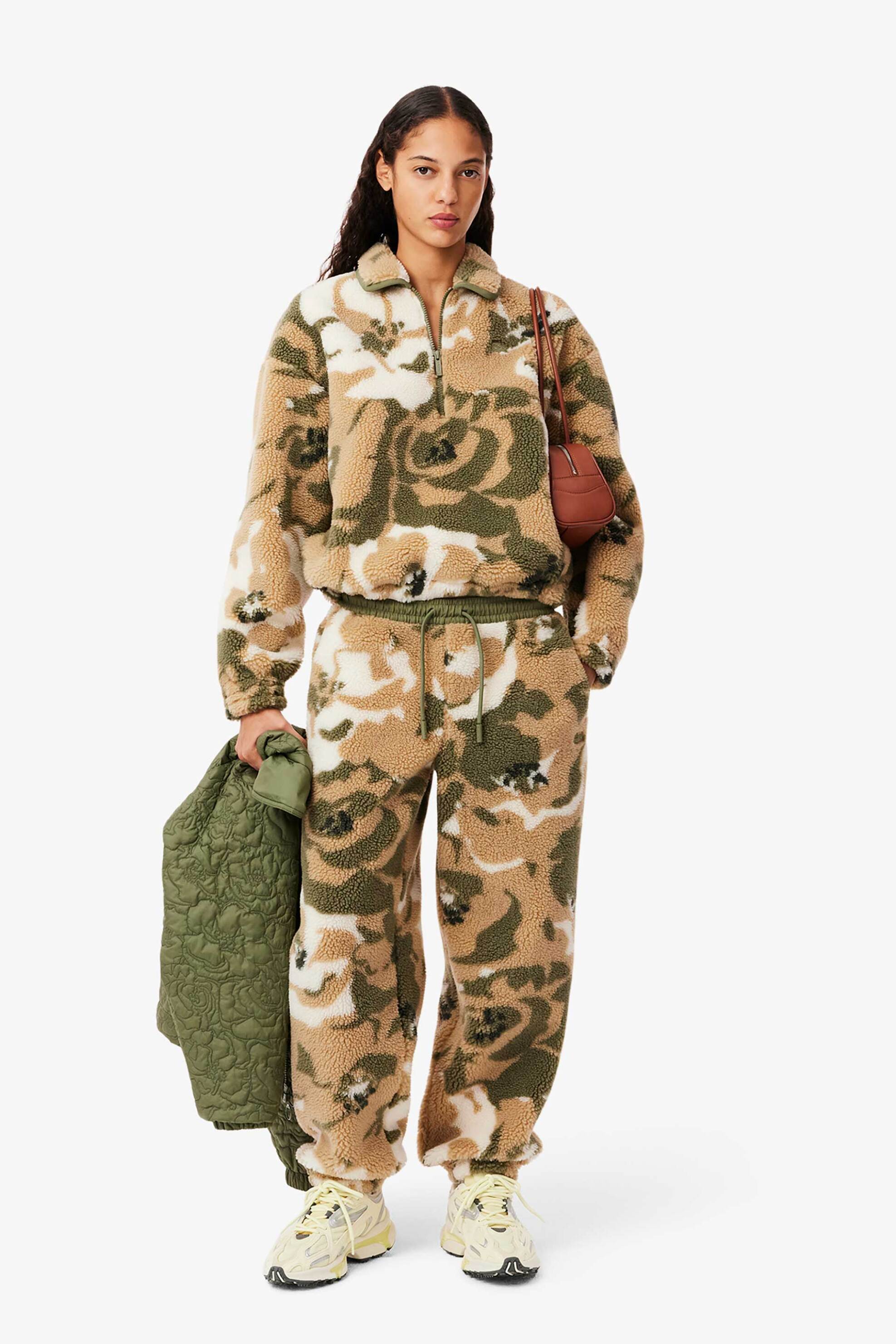 Lacoste γυναικείο παντελόνι φόρμας μπουκλέ με floral print - XF4121-00 Μπεζ φωτογραφία