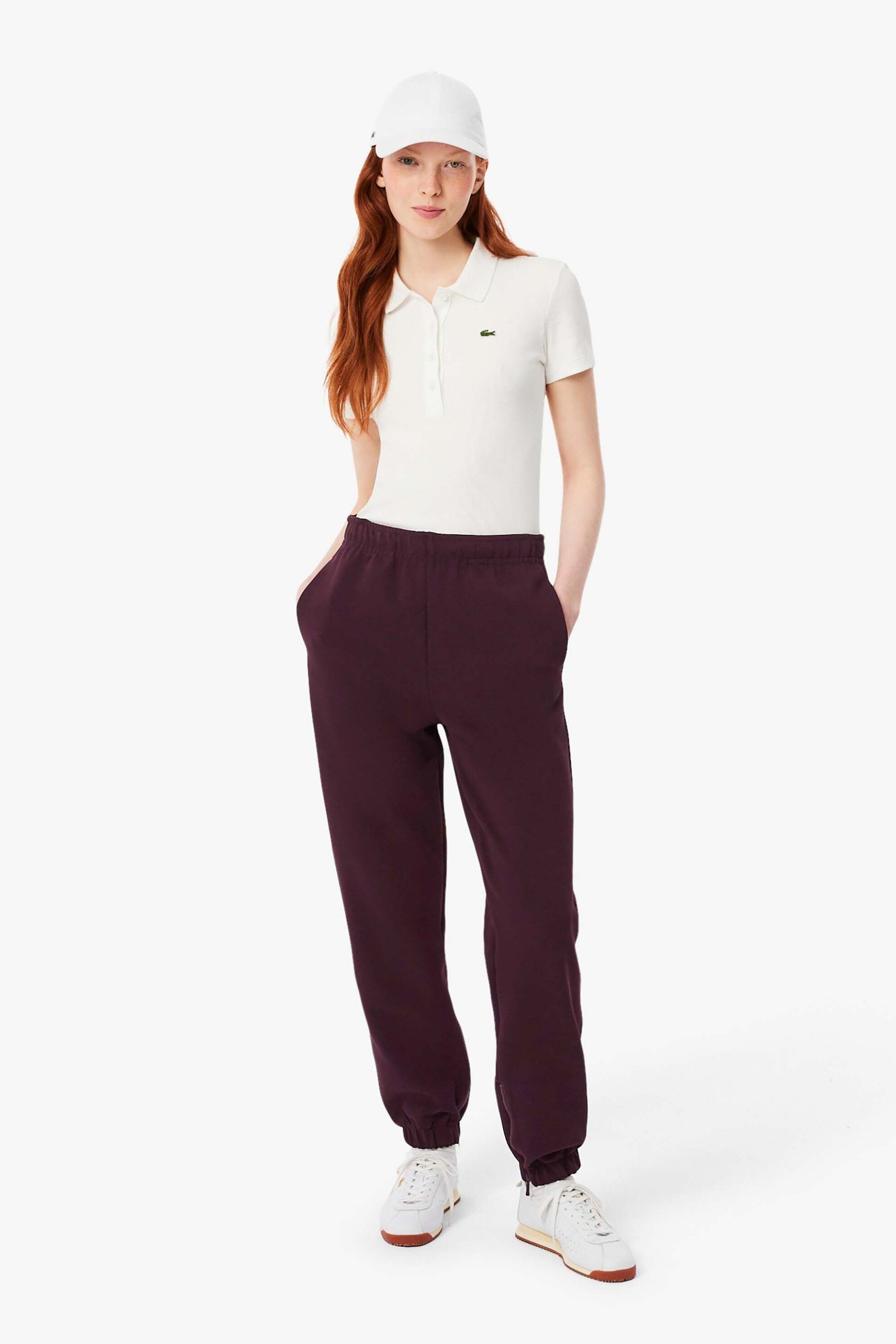 LACOSTE Lacoste γυναικείο παντελόνι φόρμας πικέ Straight Fit - XF5244-00 Μπορντό Σκούρο