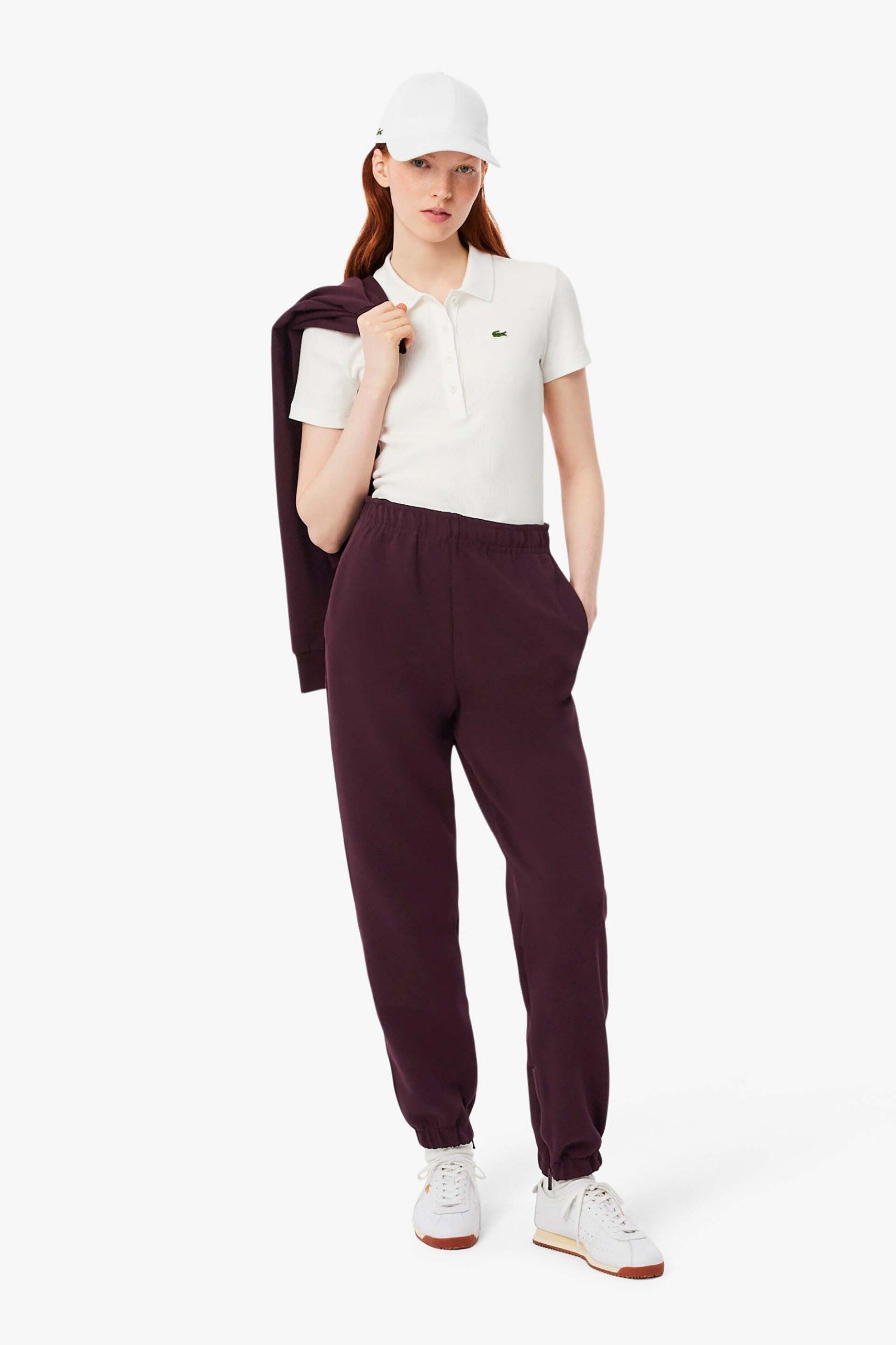 LACOSTE Lacoste γυναικείο παντελόνι φόρμας πικέ Straight Fit - XF5244-00 Μπορντό Σκούρο - 3