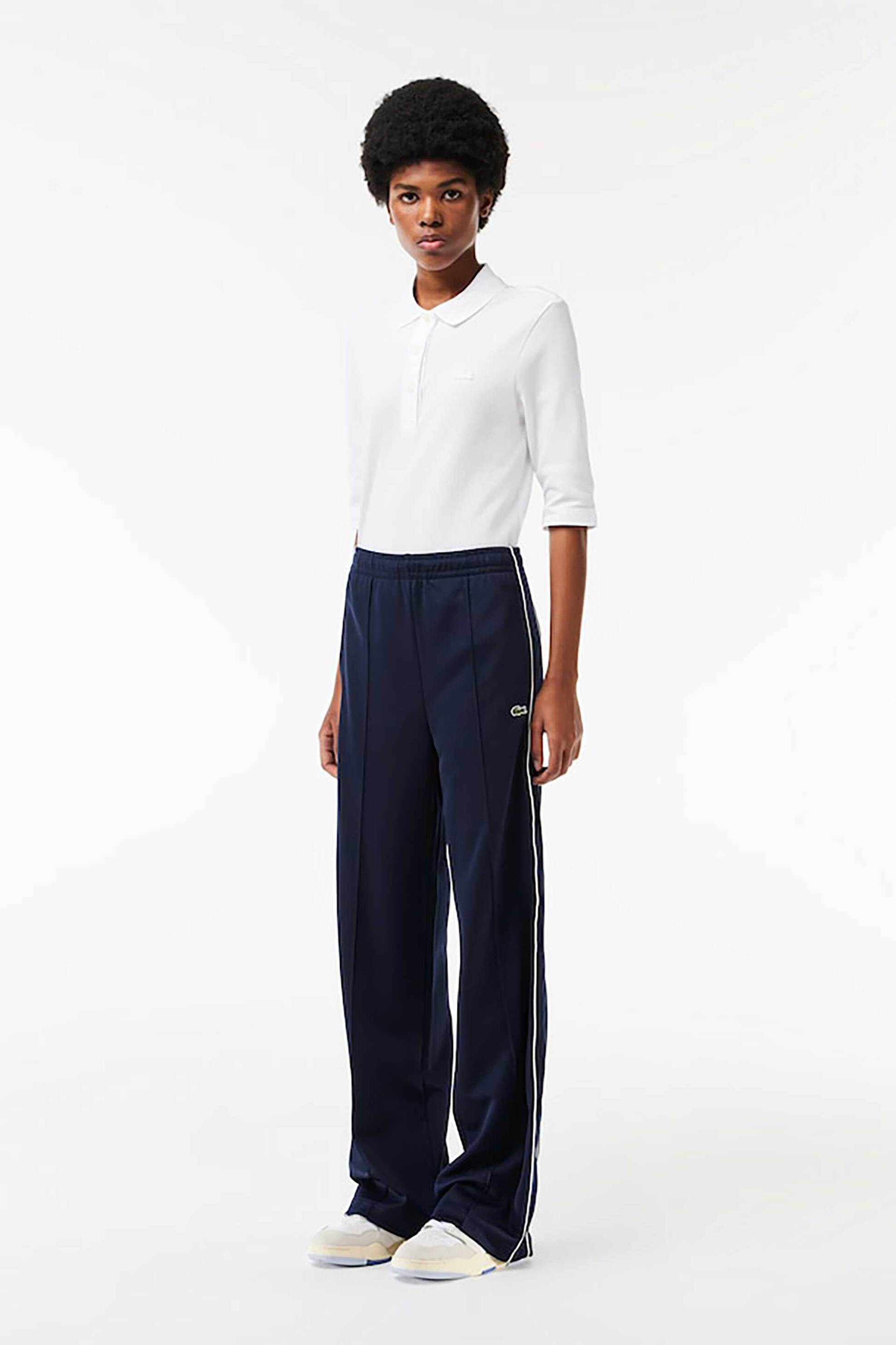 LACOSTE Lacoste γυναικείο παντελόνι φόρμας πικέ με contrast ρίγα στο πλάι και κεντημένο λογότυπο - XF7260 Μπλε Σκούρο