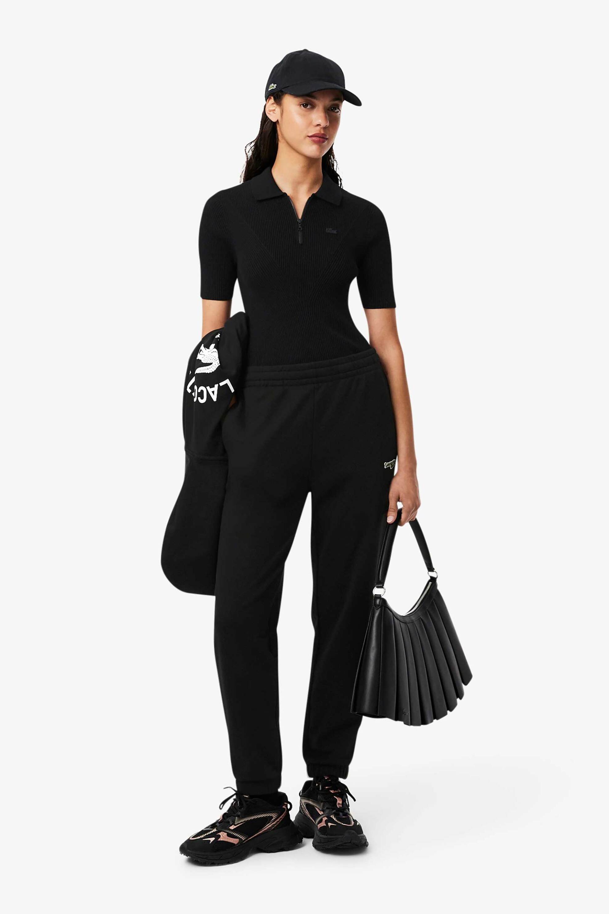 LACOSTE Lacoste γυναικείο παντελόνι φόρμας με κεντημένο λογότυπο Straight Fit - XF7604-00 Μαύρο - 3