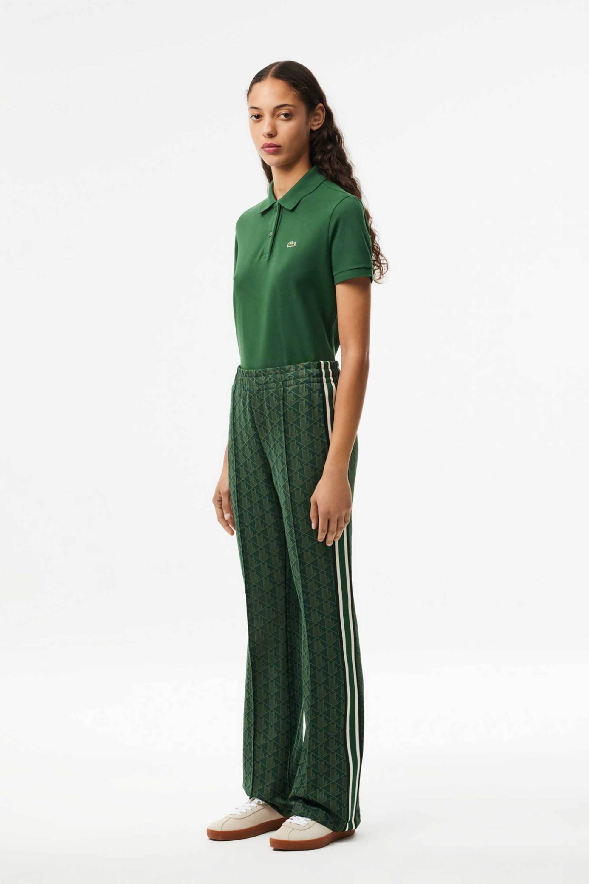 Lacoste γυναικείο παντελόνι φόρμας με all-over monogram print Flared Cut - XF9313 Πράσινο Σκούρο