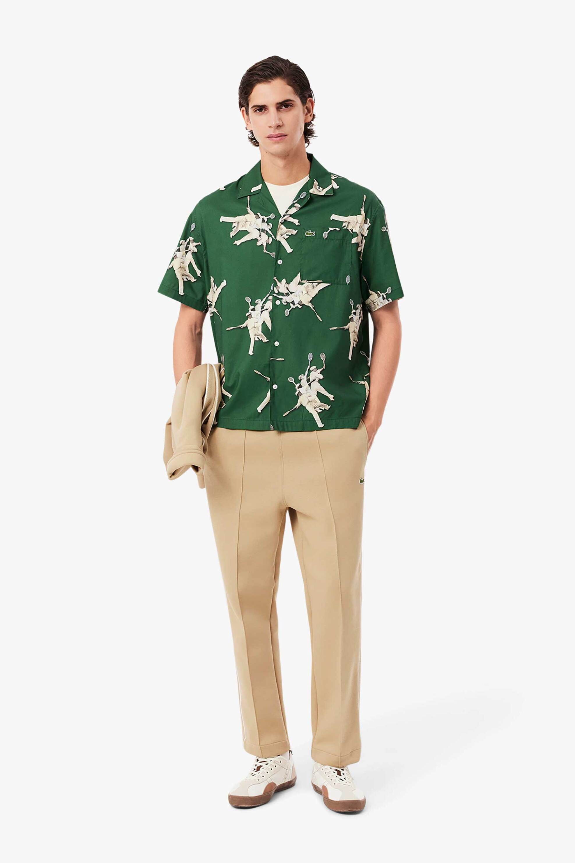 LACOSTE Lacoste ανδρικό παντελόνι φόρμας με contrast ρίγες στο πλάι και κεντημένο λογότυπο Regular Straight Fit - XH0038-00 Μπεζ