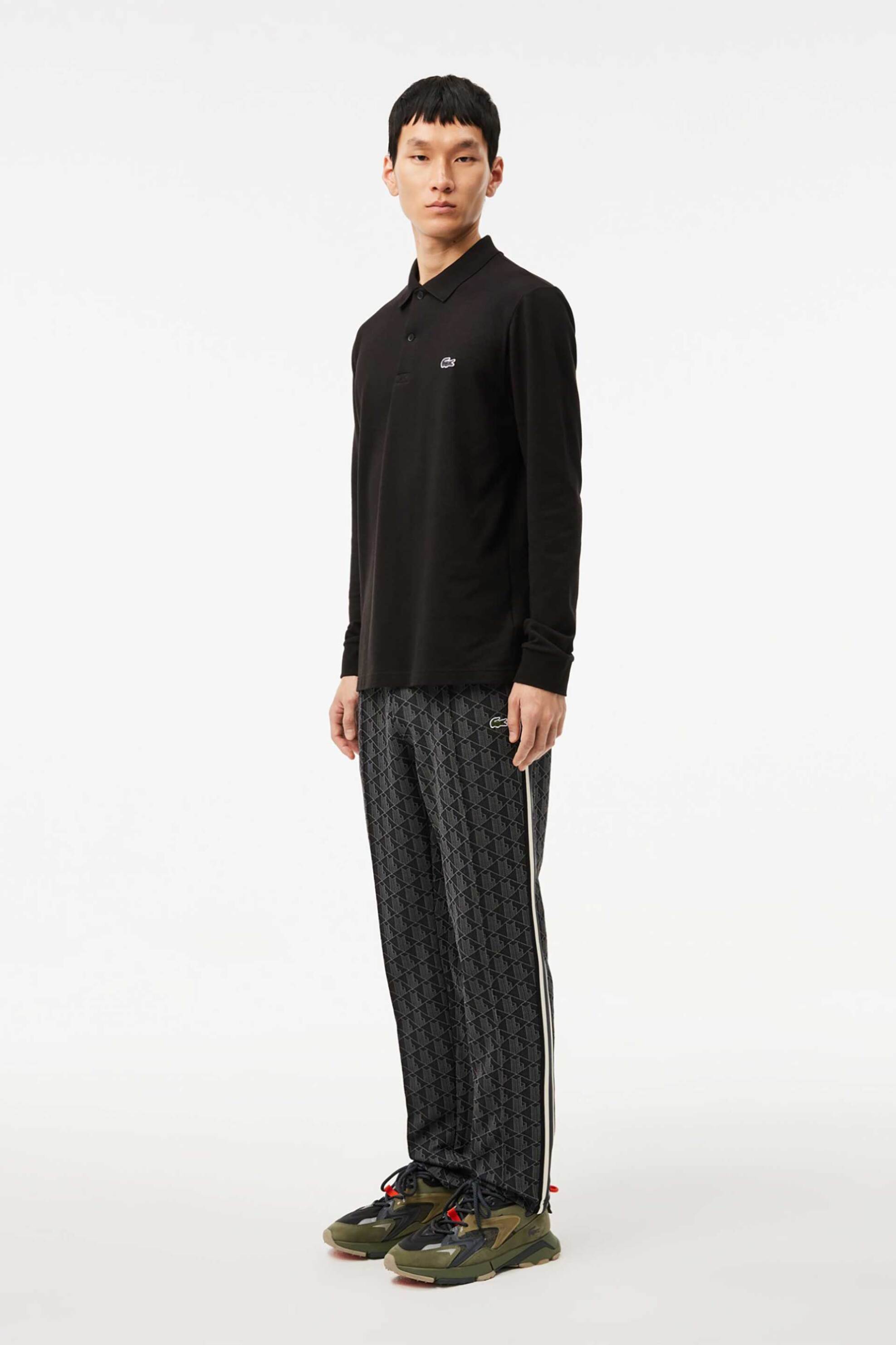 LACOSTE Lacoste ανδρικό παντελόνι φόρμας jacquard με all-over monogram print Straight Fit - XH1440 Μαύρο