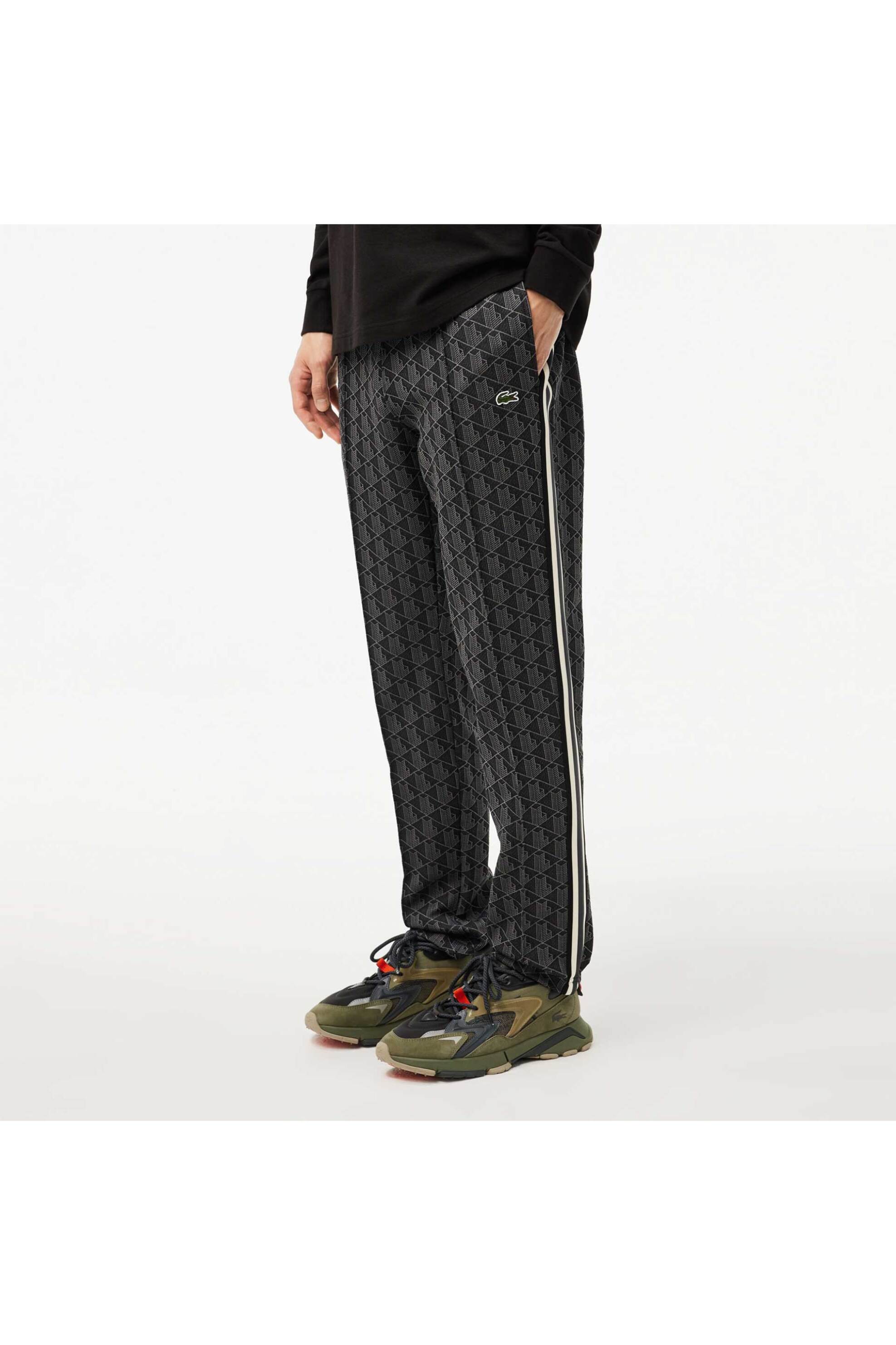 Lacoste ανδρικό παντελόνι φόρμας jacquard με all-over monogram print Straight Fit - XH1440 Μαύρο φωτογραφία