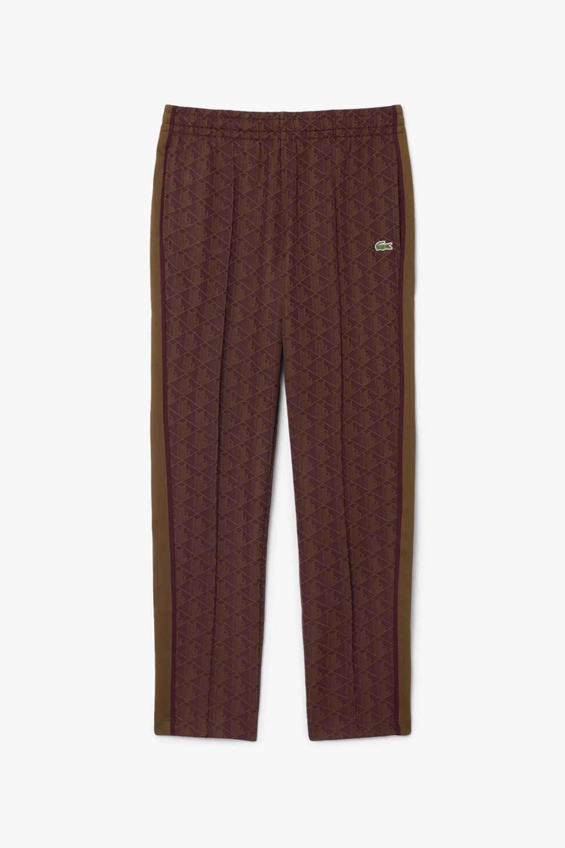 Lacoste Ανδρικό Παντελόνι Φόρμας Jacquard με All-Over Monogram Print Straight Fit - Xh1440 Καφέ Σκούρο