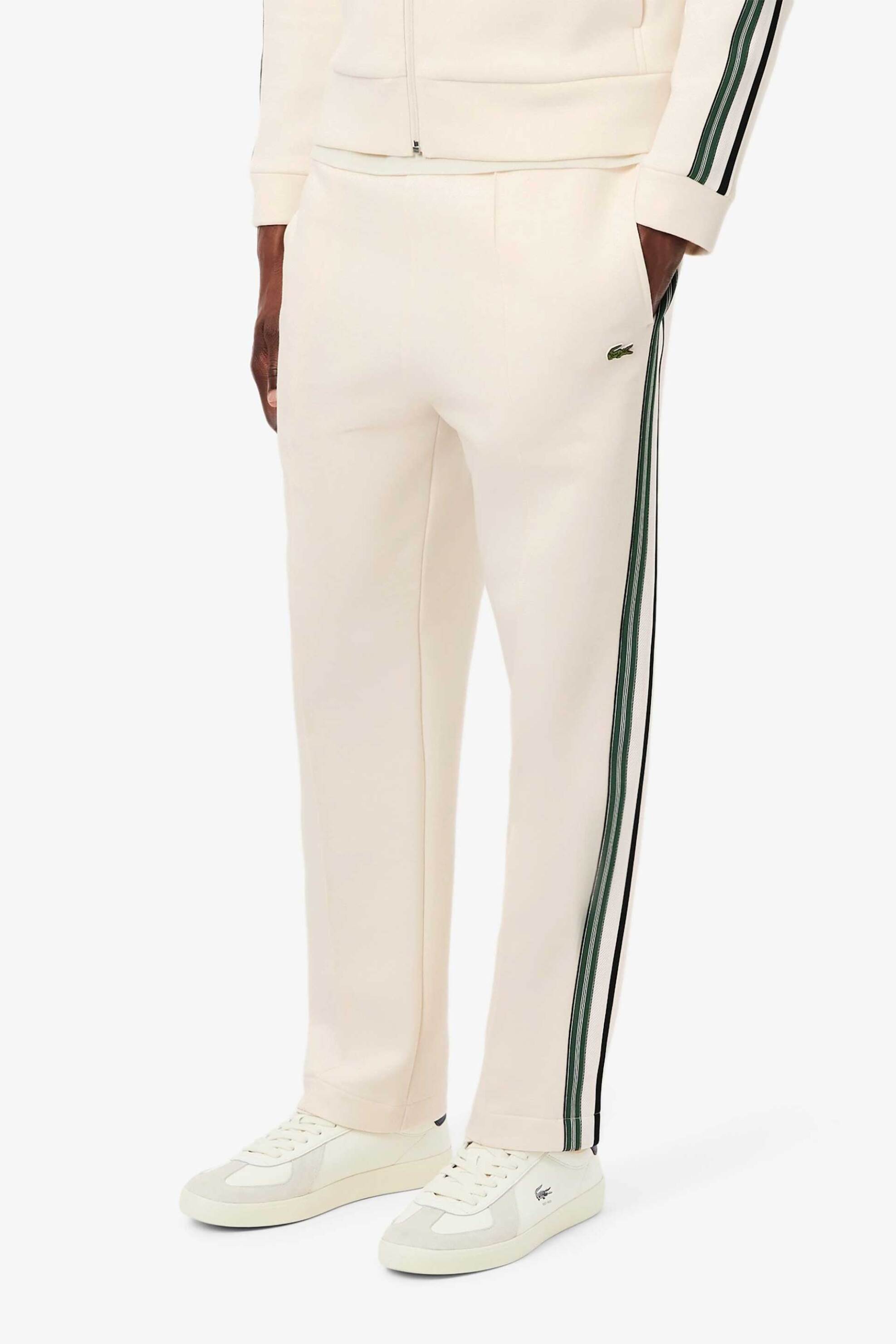 Lacoste ανδρικό παντελόνι φόρμας με ριγέ λεπτομέρεια Regular Fit - XH5824-00 Εκρού φωτογραφία