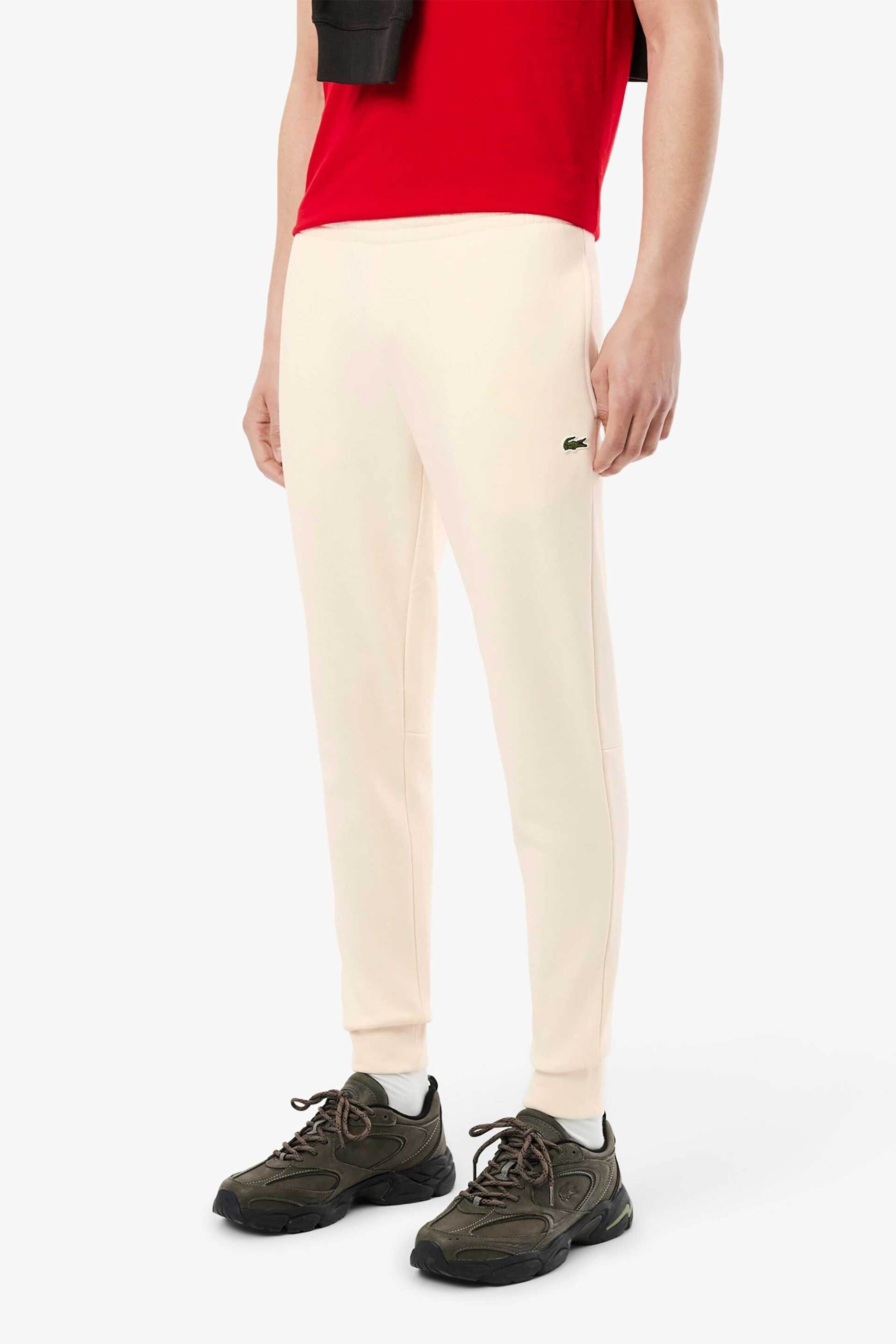 Lacoste ανδρικό παντελόνι φόρμας με κεντημένο λογότυπο Slim Fit - XH9624 Εκρού φωτογραφία