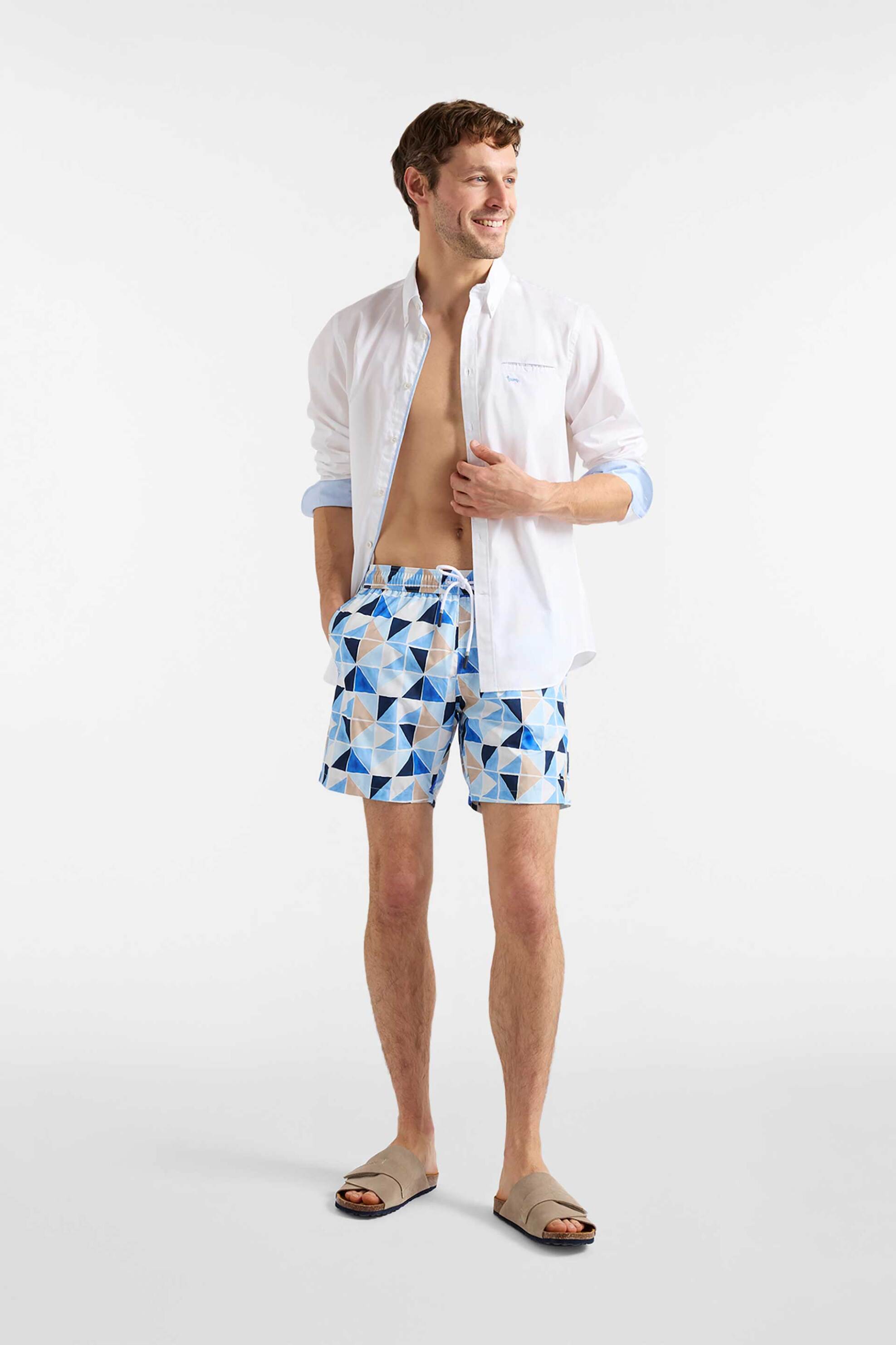 Harmont & Blaine ανδρικό μαγιό σορτς με geometrical print Regular Fit - YRQ113090280 Μπλε