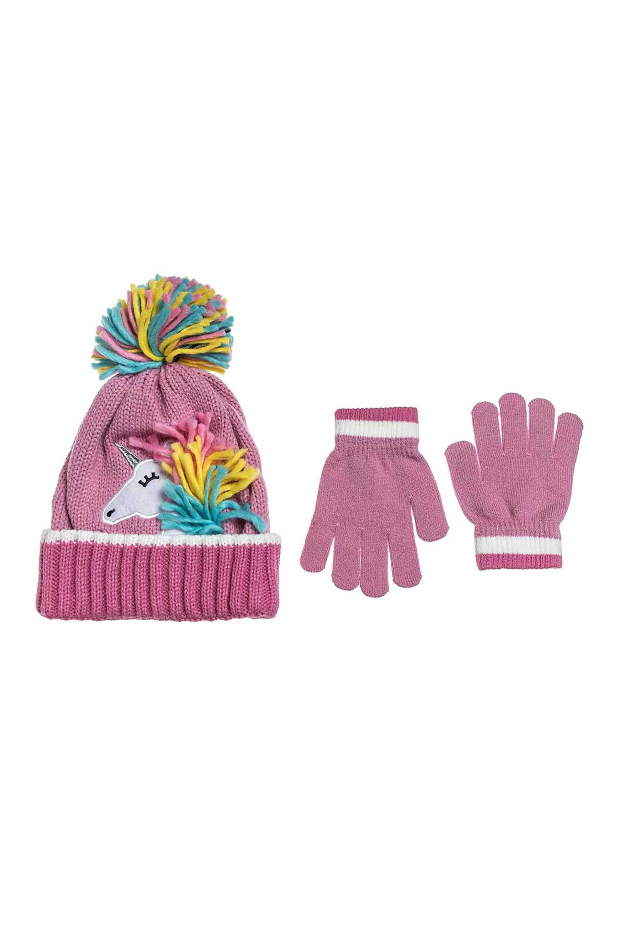 Alouette παιδικό σετ σκούφος και γάντια με σχέδιο μονόκερο και πομ πον (1-8 ετών) - 00030069 Ροζ