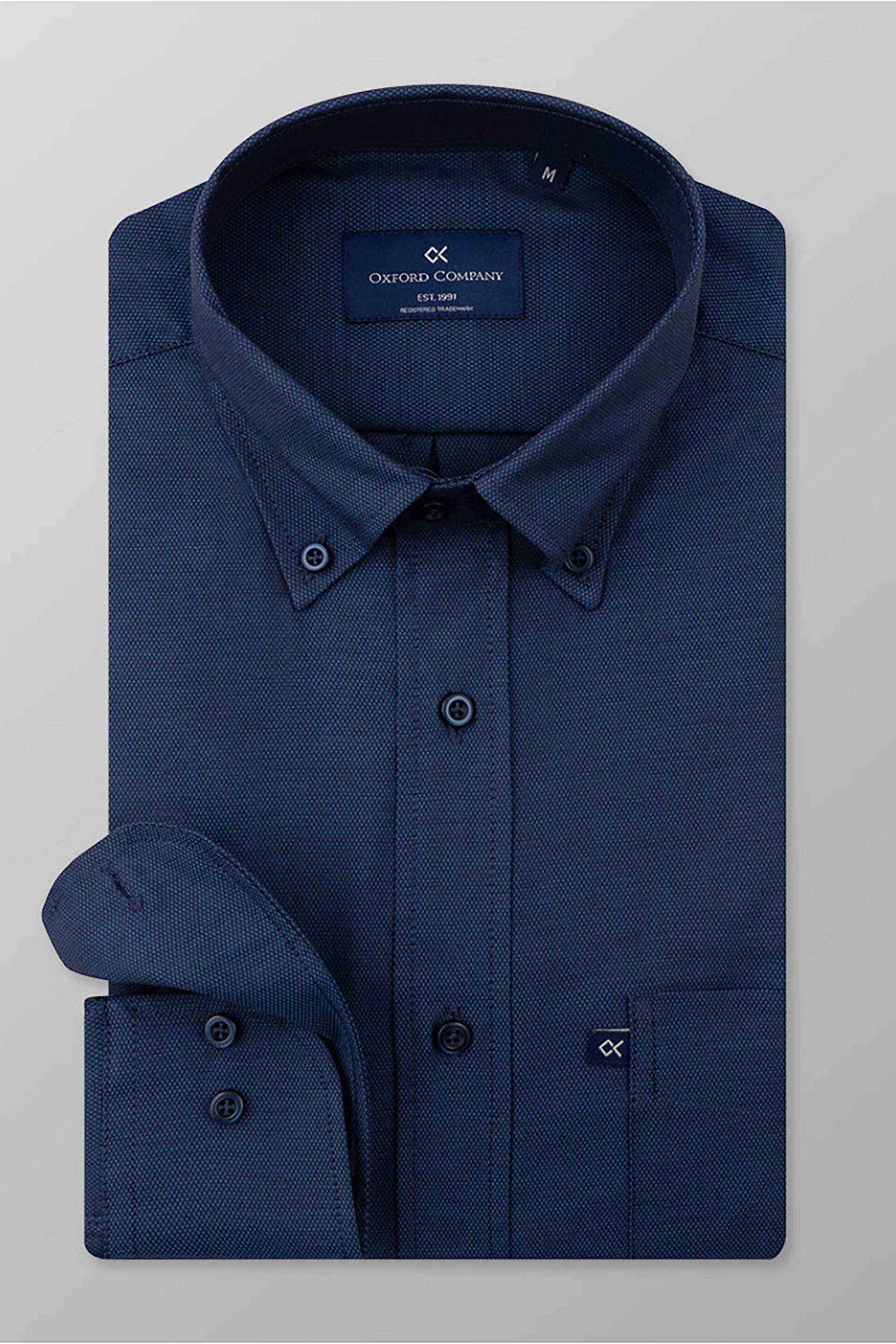 Oxford Company ανδρικό πουκάμισο button down μονόχρωμο με κεντημένο λογότυπο Regular Fit "Sport" - Z210-BU11.01 Σκούρο Μπλε