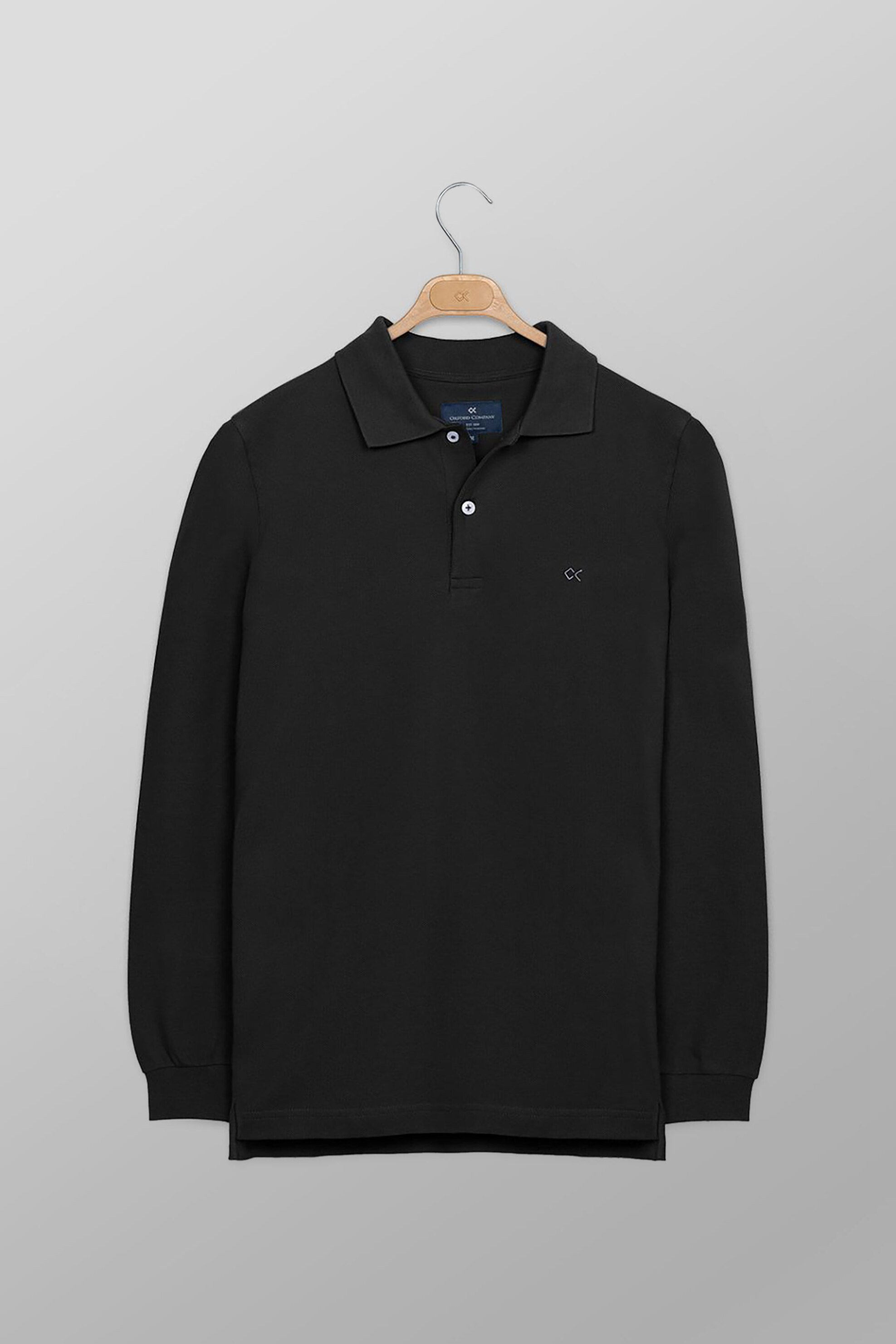 Oxford Company ανδρική μπλούζα πόλο πικέ μονόχρωμη με κεντημένο λογότυπο Regular Fit - P217-PU50.18 Μαύρο