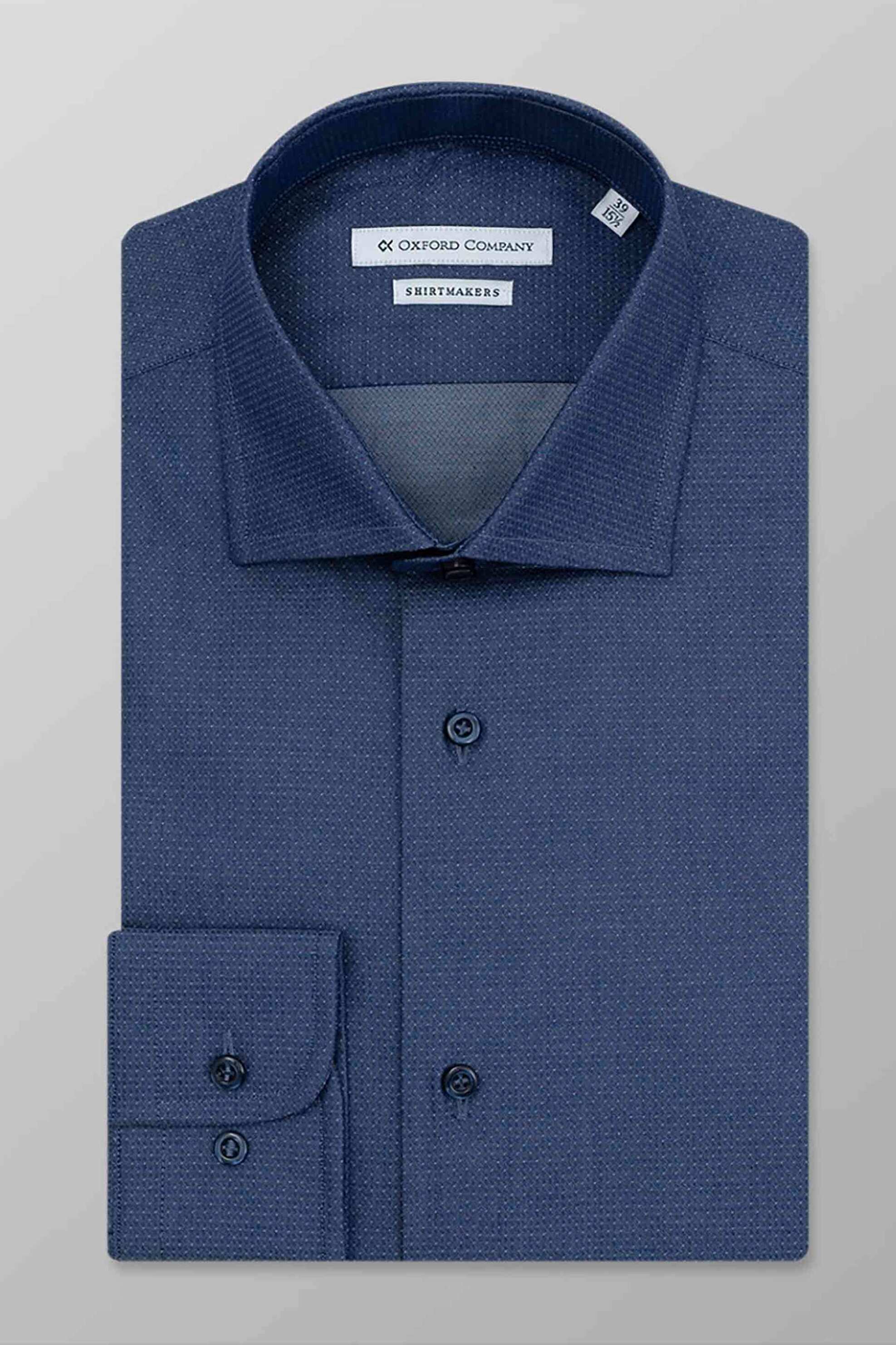 OXFORD COMPANY Oxford Company ανδρικό πουκάμισο με μικροσχέδιο Regular Fit - M745NRW20.05 Μπλε Σκούρο