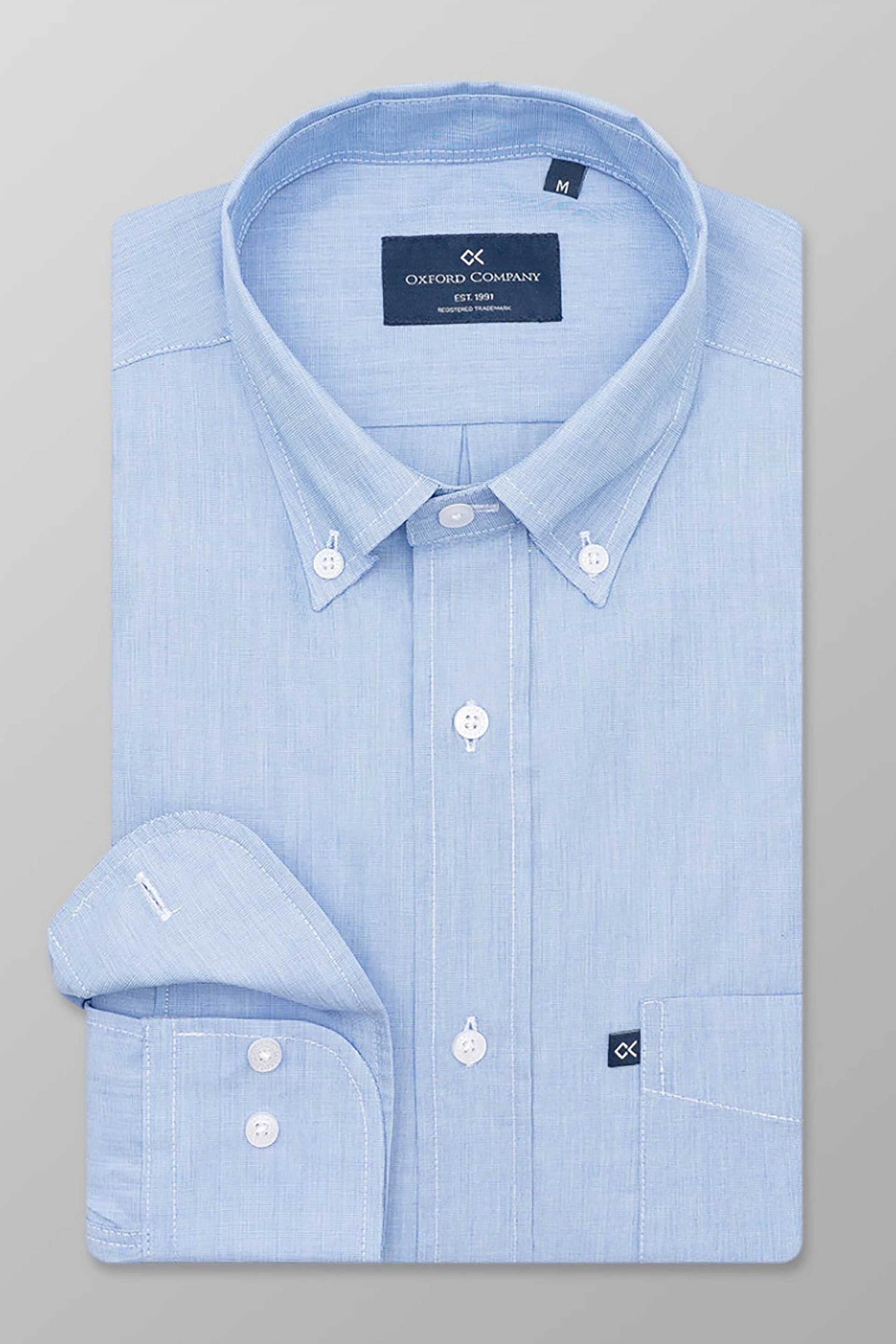 Oxford Company ανδρικό πουκάμισο button down μονόχρωμο Regular Fit "Sport" - W110-BQ10.03 Μπλε Ανοιχτό