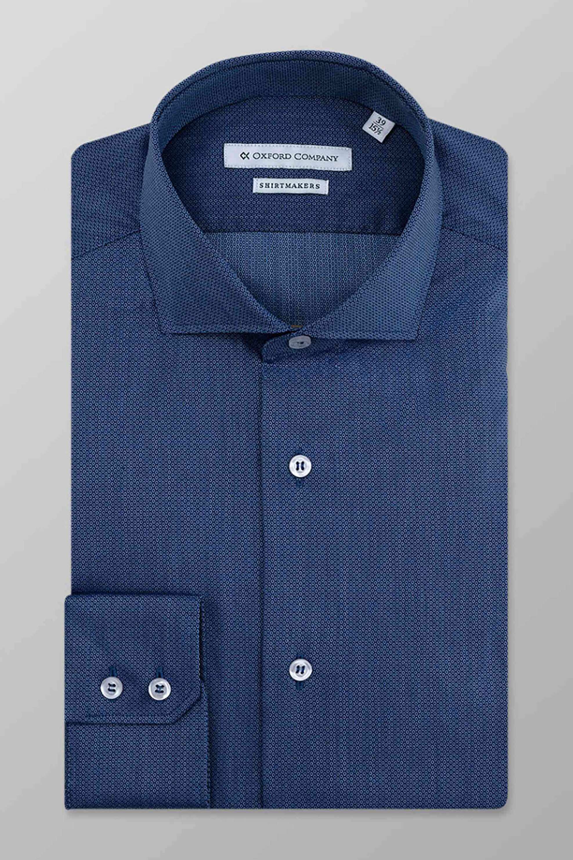 OXFORD COMPANY Oxford Company ανδρικό πουκάμισο με μικροσχέδιο Slim Fit - M744NIW20.01 Μπλε Σκούρο