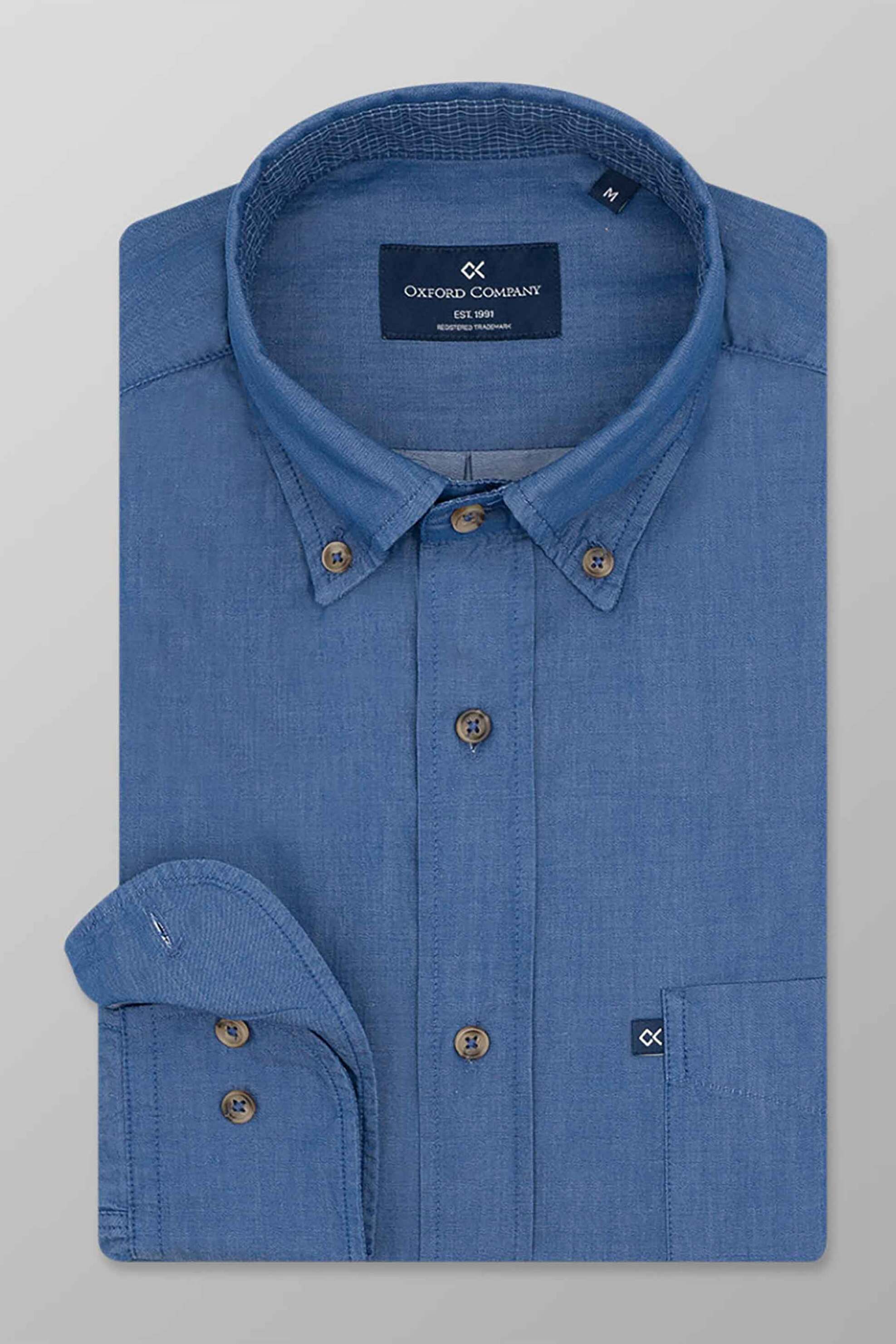 Oxford Company ανδρικό πουκάμισο μονόχρωμο και button down Regular Fit - J110-BW11.01 Μπλε Ανοιχτό