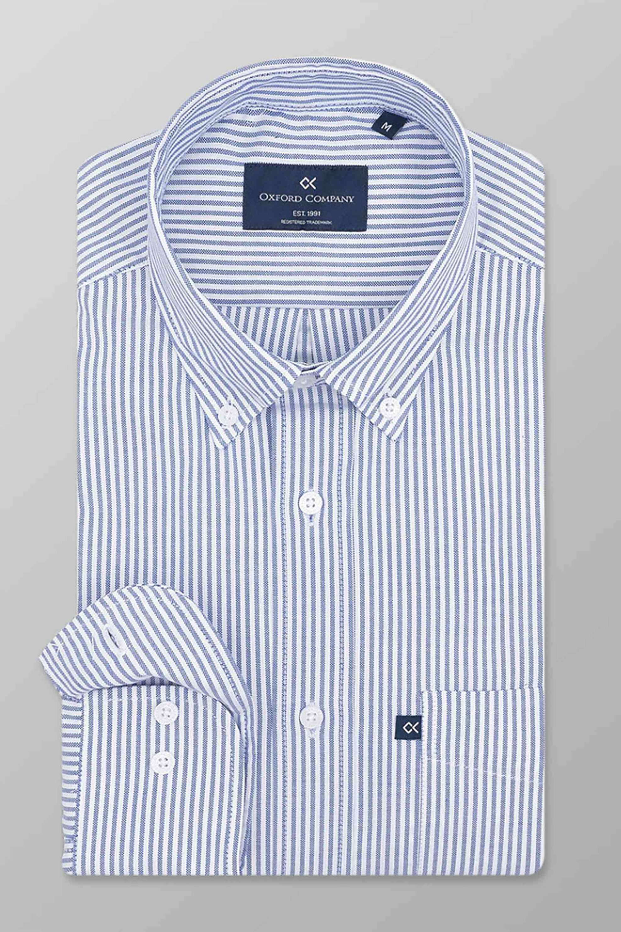 Oxford Company ανδρικό πουκάμισο με ριγέ σχέδιο Regular Fit - O122-BW10.01 Μπλε Ανοιχτό