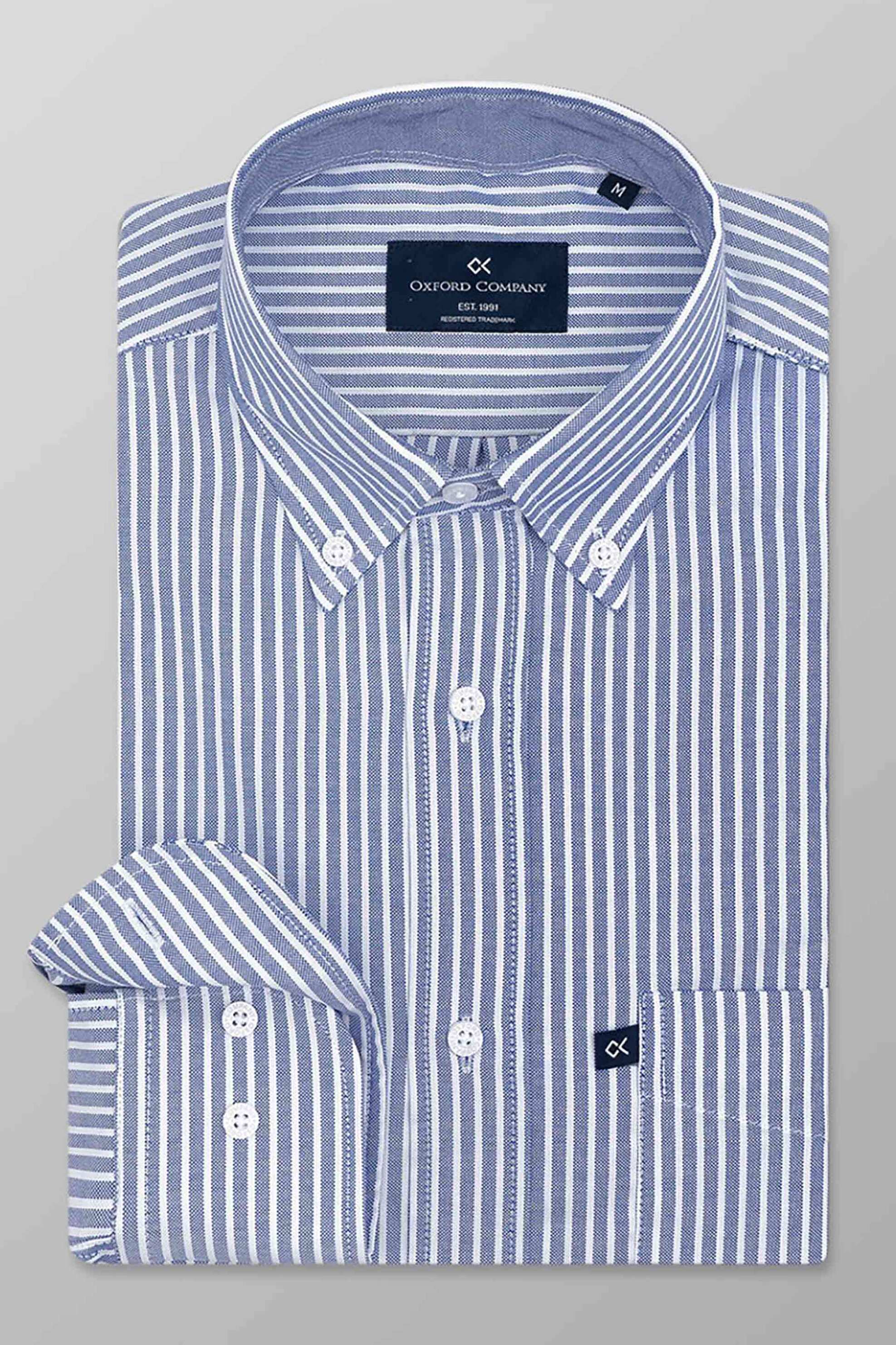 Oxford Company ανδρικό πουκάμισο με ριγέ σχέδιο Regular Fit - O120-BW10.01 Μπλε