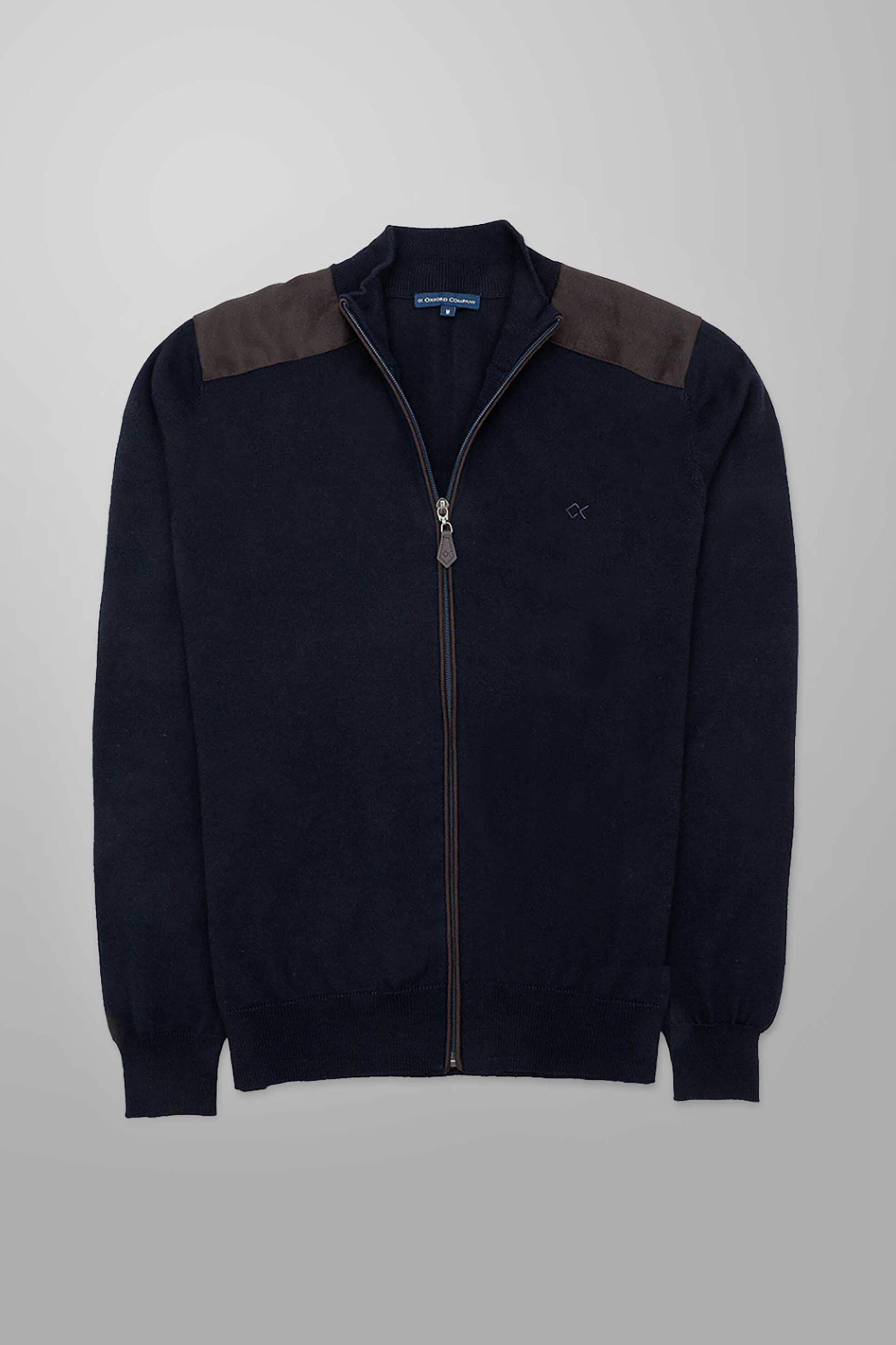 Oxford Company ανδρική μάλλινη ζακέτα με contrast ώμους και κεντημένο λογότυπο Regular Fit - X607-JW60.01 Μπλε Σκούρο