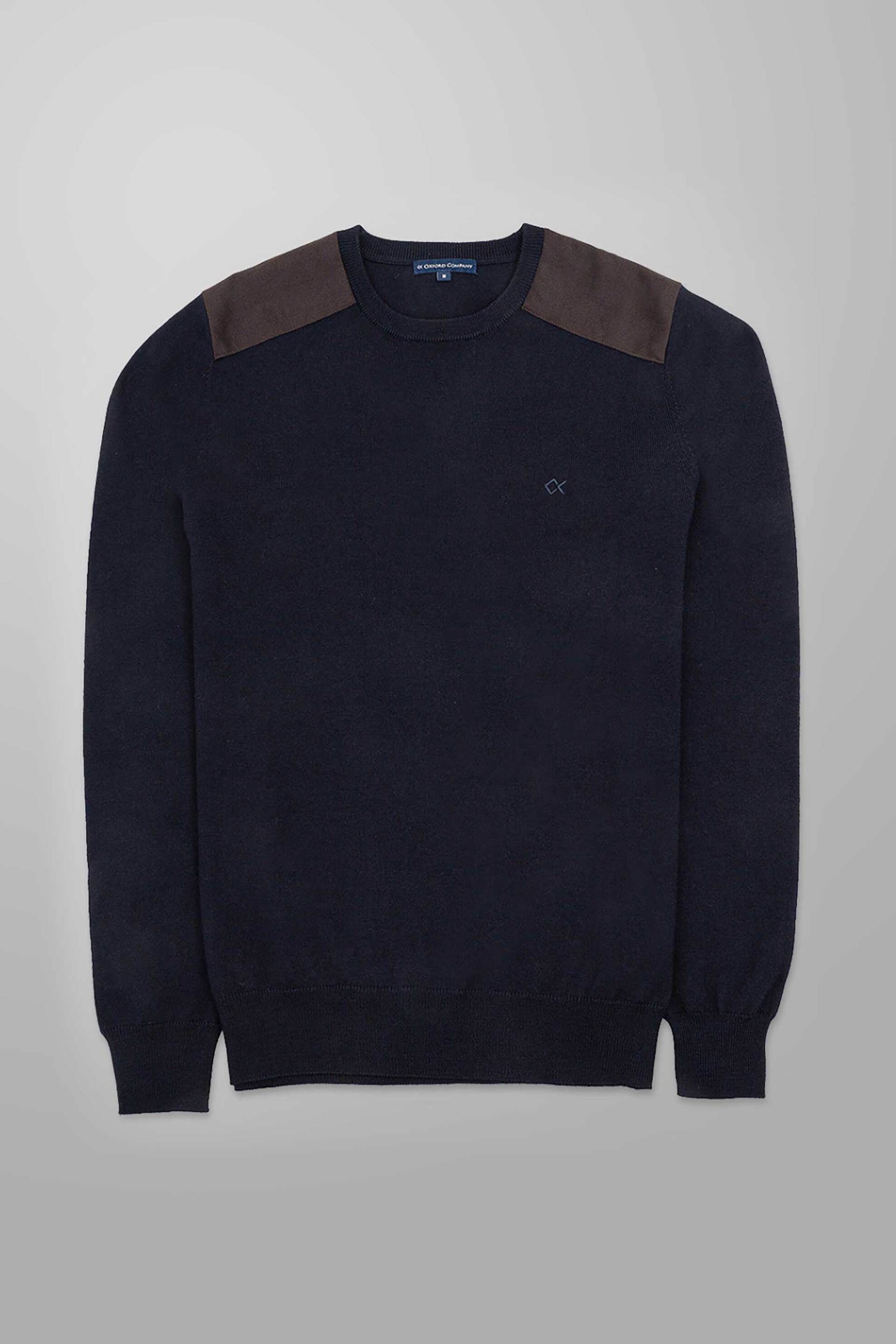 Oxford Company ανδρικό μάλλινο πουλόβερ με contrast ώμους και κεντημένο λογότυπο Regular Fit - X607-MW20.01 Μπλε Σκούρο