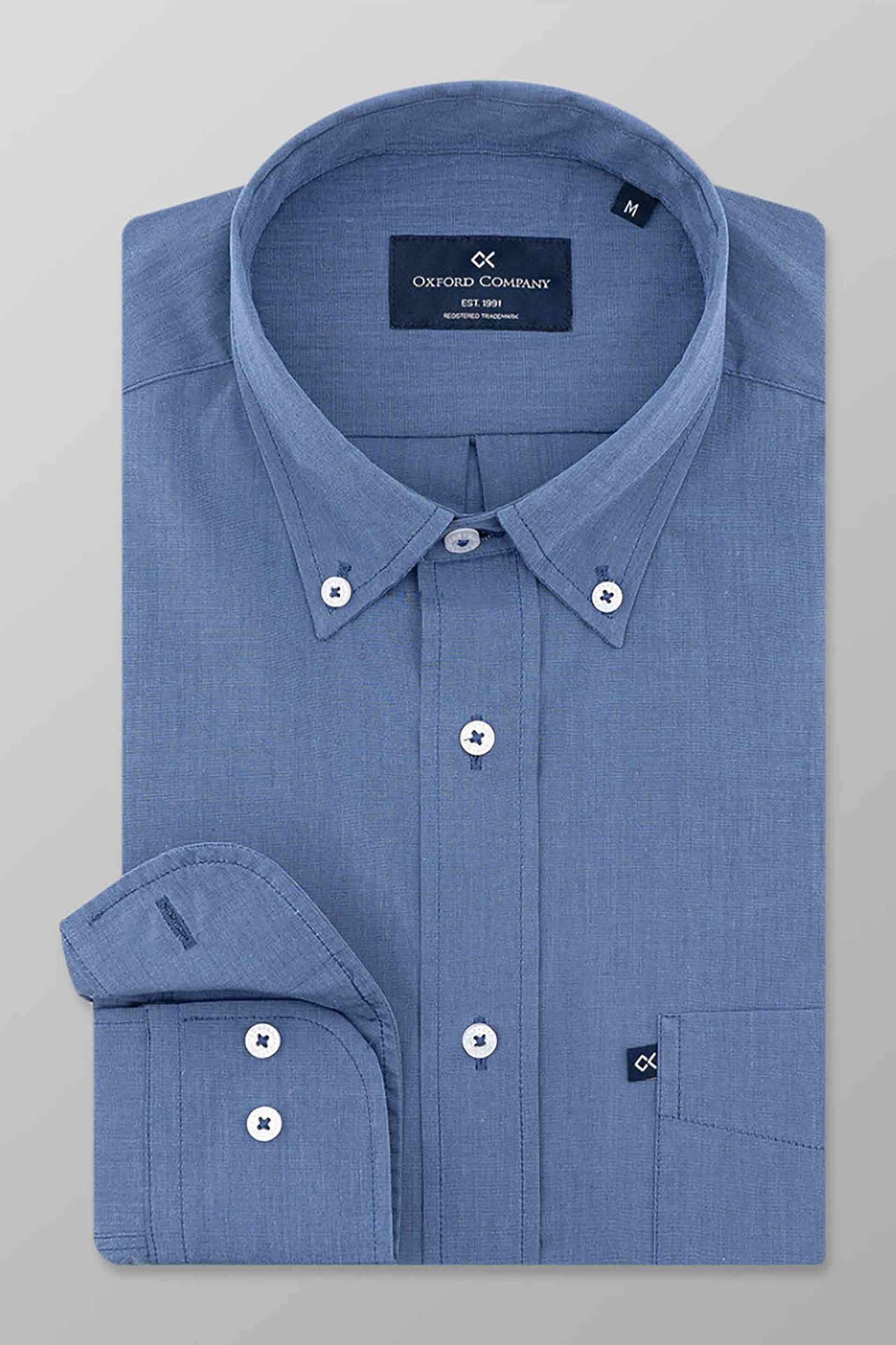 OXFORD COMPANY Oxford Company ανδρικό πουκάμισο μονόχρωμο και button down Regular Fit - J111-BW11.01 Μπλε Ανοιχτό