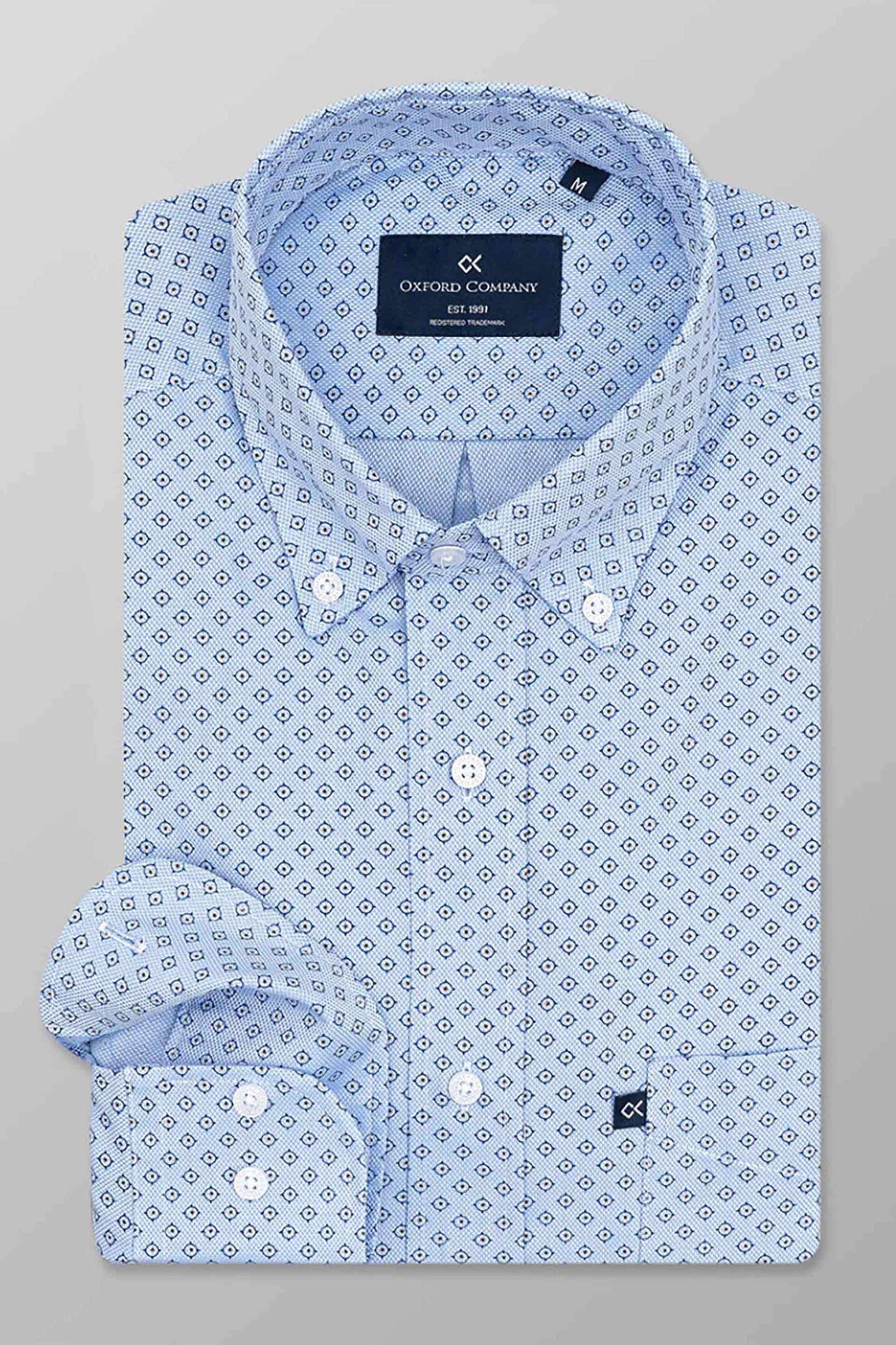 Oxford Company ανδρικό πουκάμισο με μικροσχέδιο και button down Regular Fit - Z140-BW11.02 Γαλάζιο