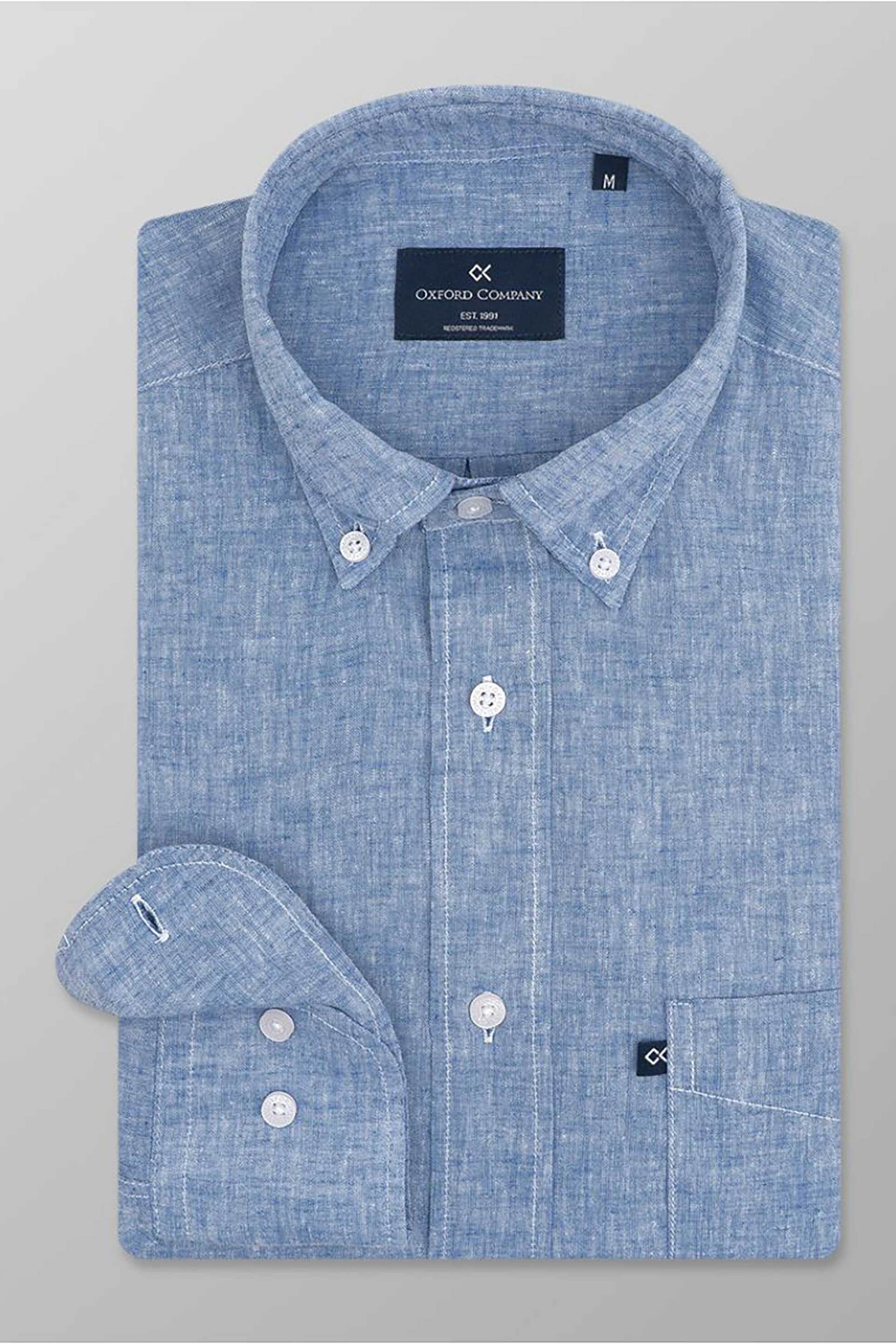 Oxford Company ανδρικό sport πουκάμισο button down μονόχρωμο Regular Fit - L310-BN11.03 Σιελ