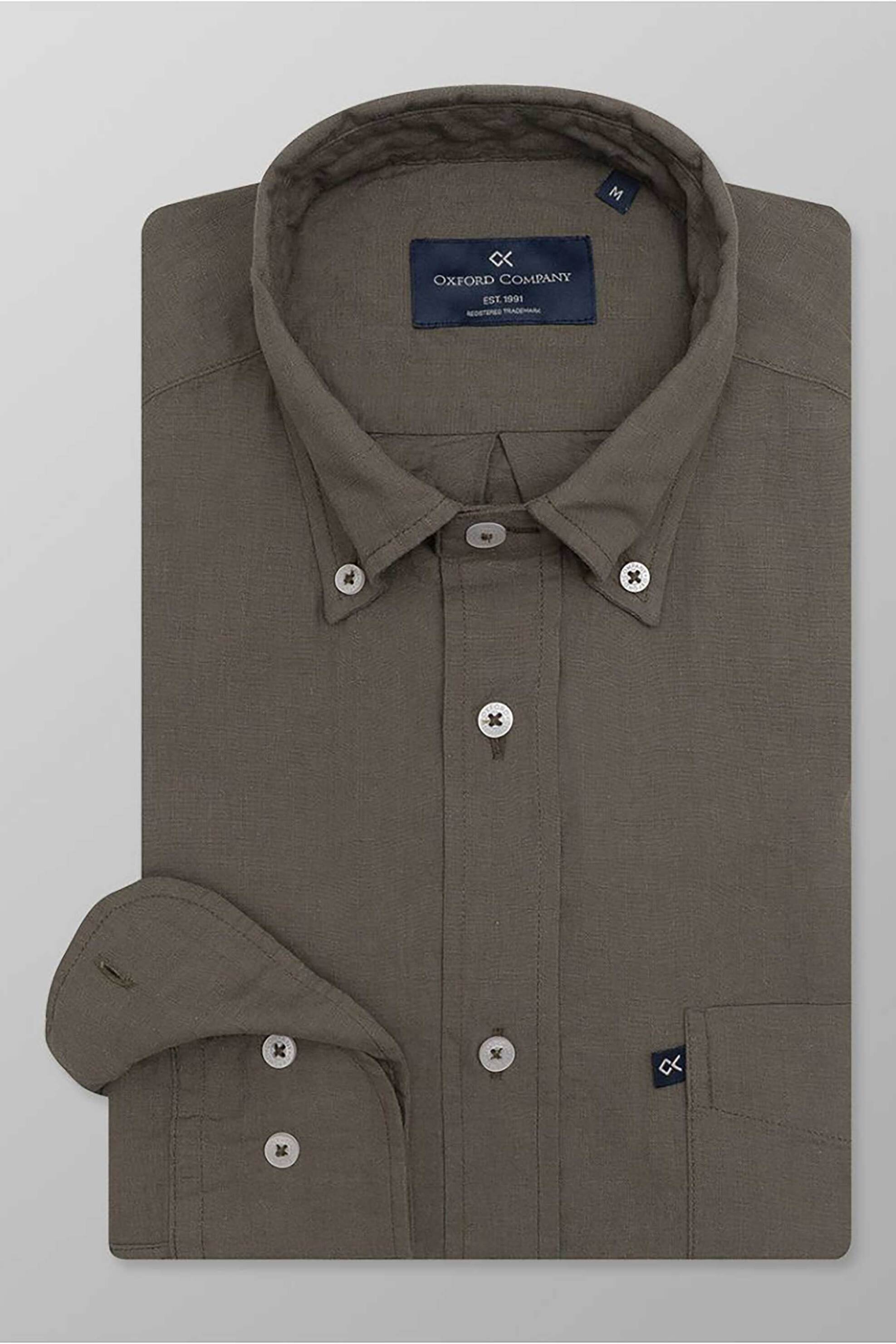 Oxford Company ανδρικό sport πουκάμισο button down μονόχρωμο Regular Fit - L310-BN11.15 Λαδί