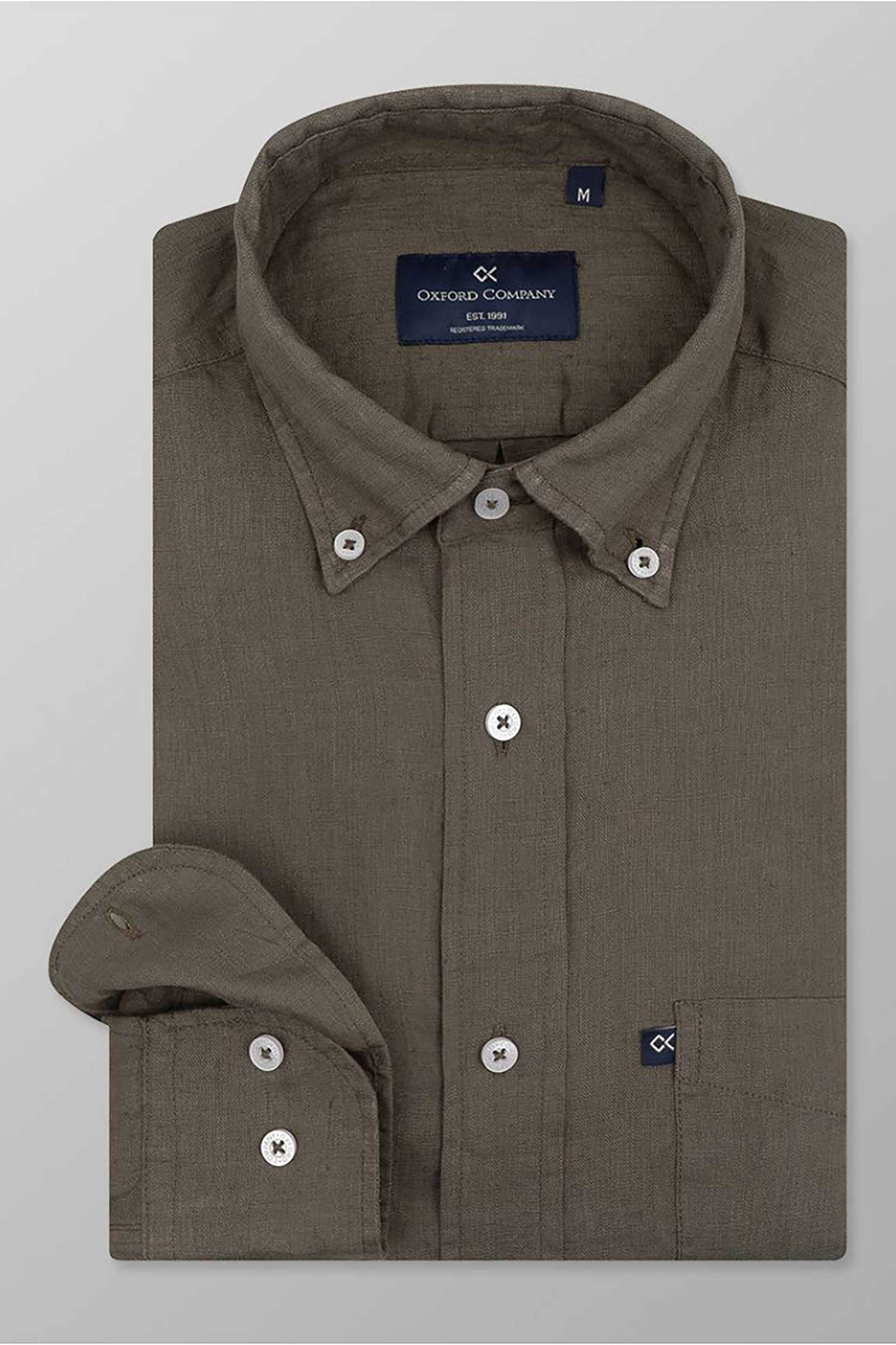 Oxford Company ανδρικό sport πουκάμισο button down μονόχρωμο Regular Fit - L114-BL10.20B Λαδί