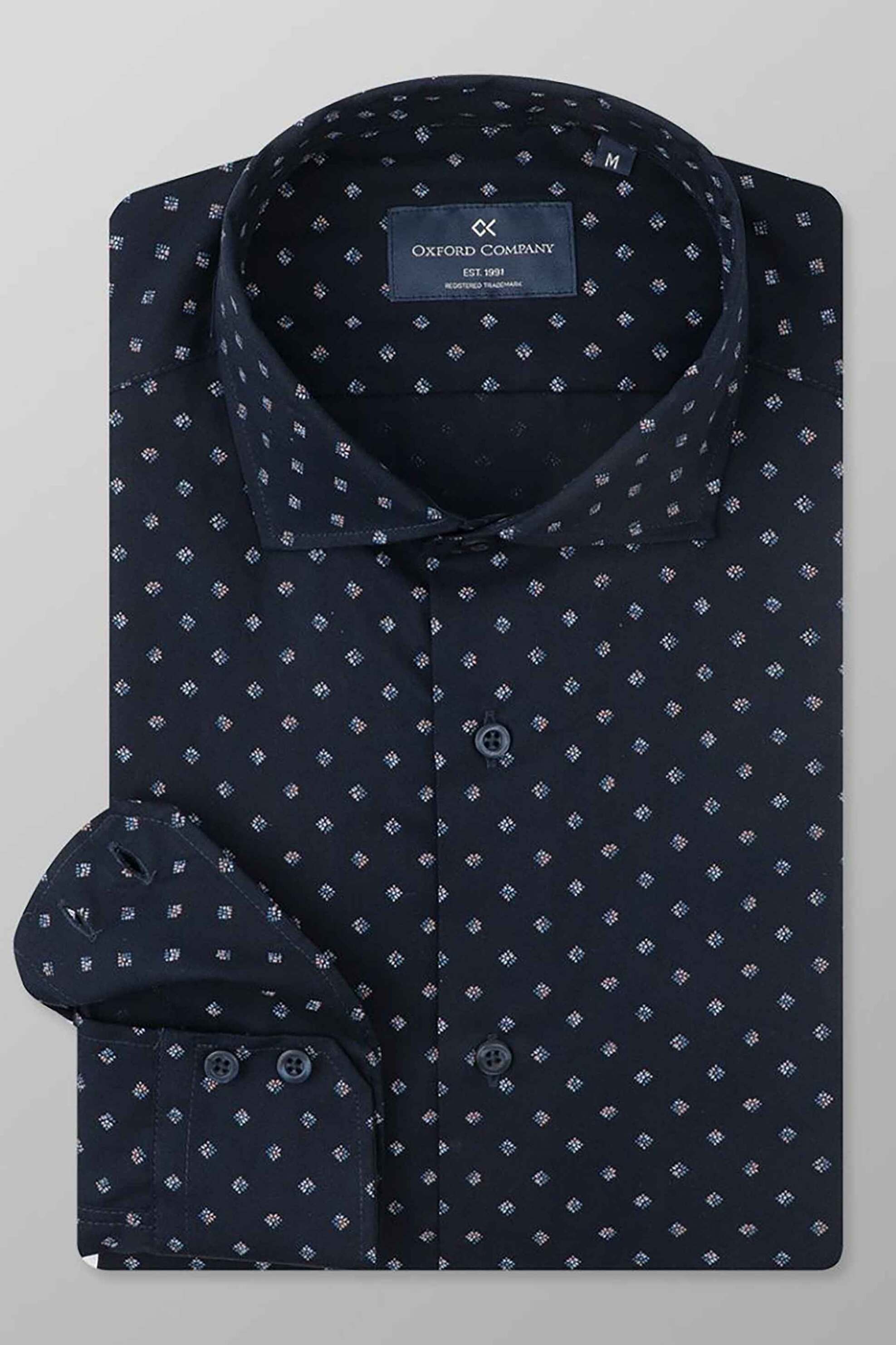 OXFORD COMPANY Oxford Company ανδρικό πουκάμισο με εμπριμέ σχέδιο Slim Fit "Romeo" - M141-RY21.01 Μπλε Σκούρο