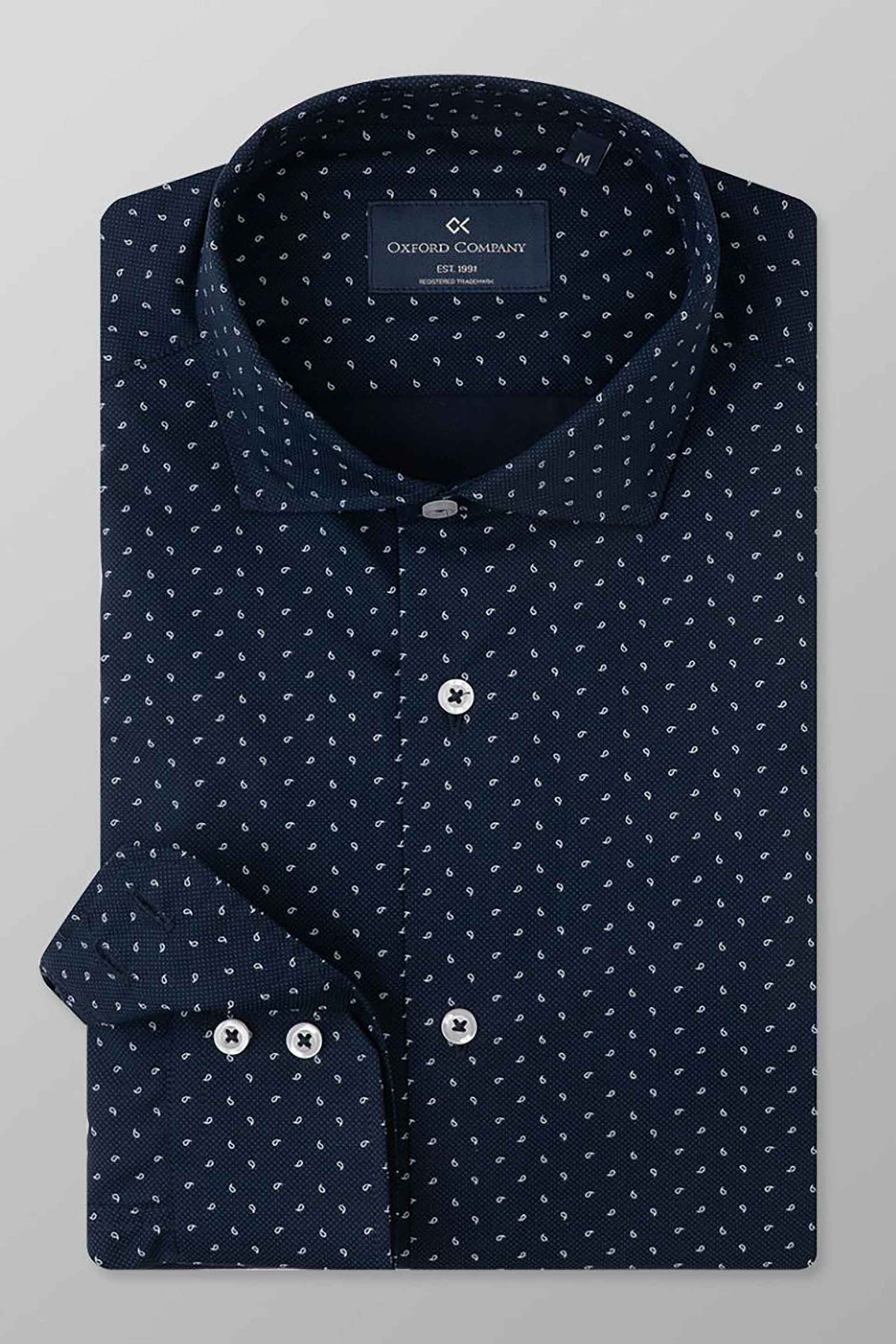 OXFORD COMPANY Oxford Company ανδρικό πουκάμισο με εμπριμέ σχέδιο Slim Fit "Romeo" - M143-RY21.01 Μπλε Σκούρο