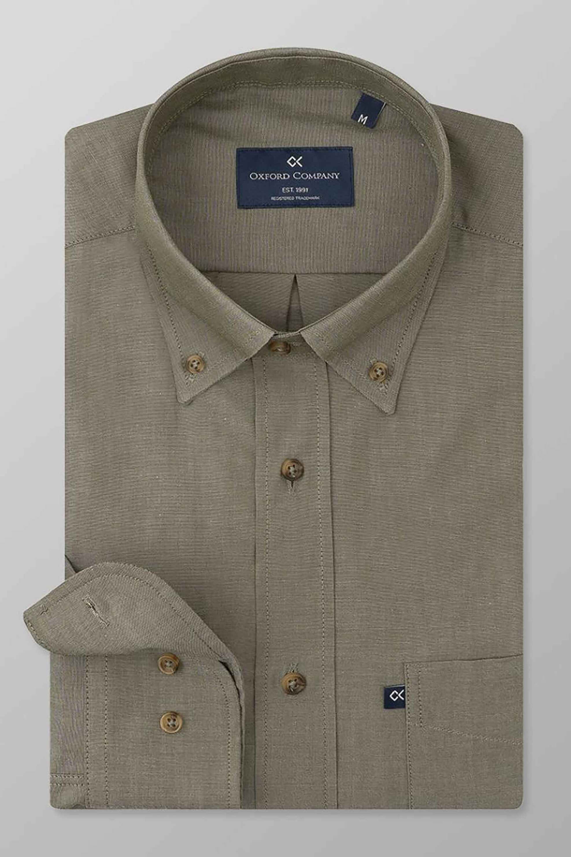 OXFORD COMPANY Oxford Company ανδρικό πουκάμισο μονόχρωμο Regular Fit "Sport" - J112-BY10.03 Λαδί