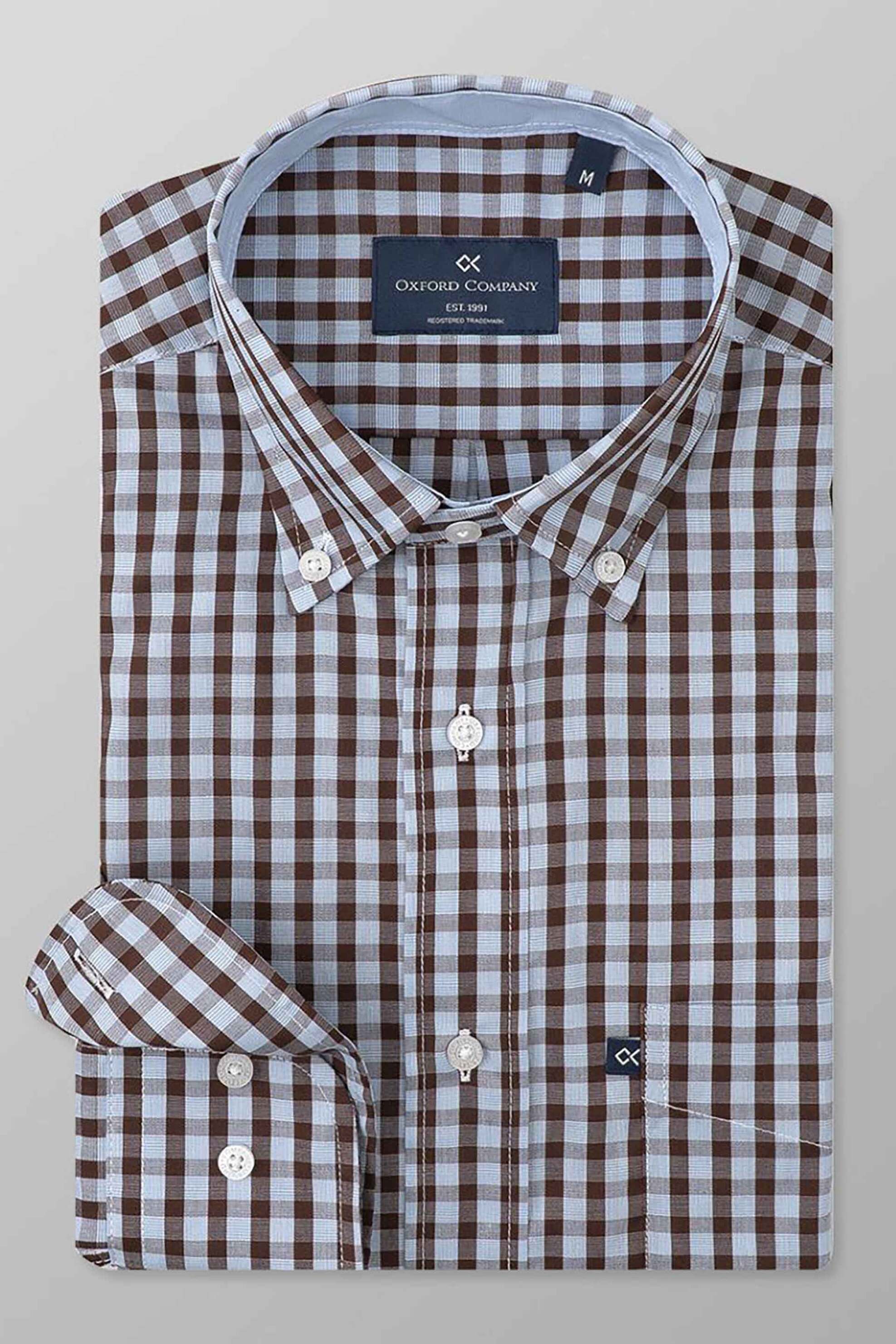OXFORD COMPANY Oxford Company ανδρικό πουκάμισο με καρό σχέδιο Regular Fit "Sport" - M134-BY10.01 Καφέ