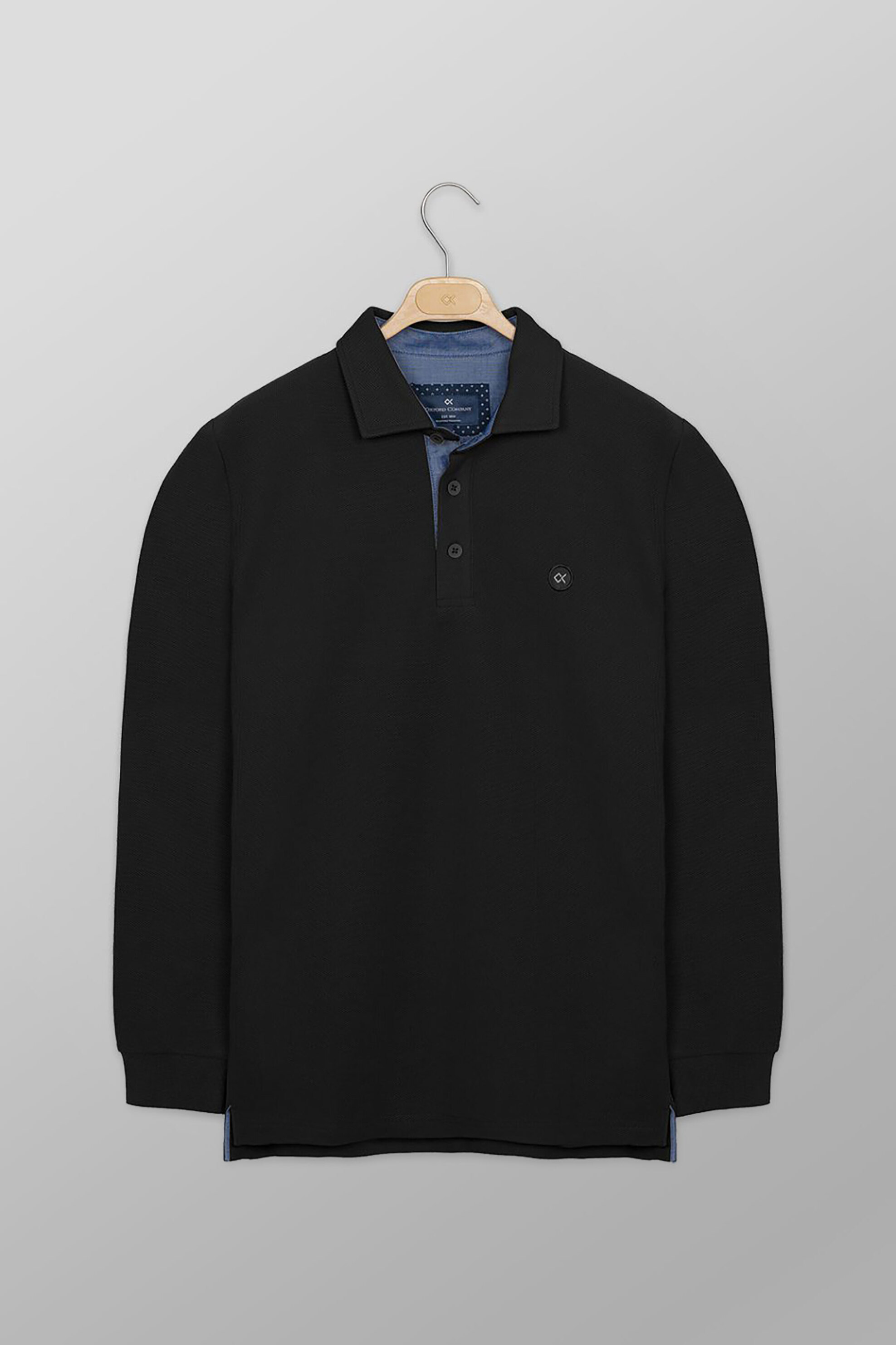 Oxford Company ανδρική μπλούζα πόλο πικέ μονόχρωμη με contrast λογότυπο Regular Fit - P617-PY50.18 Μαύρο