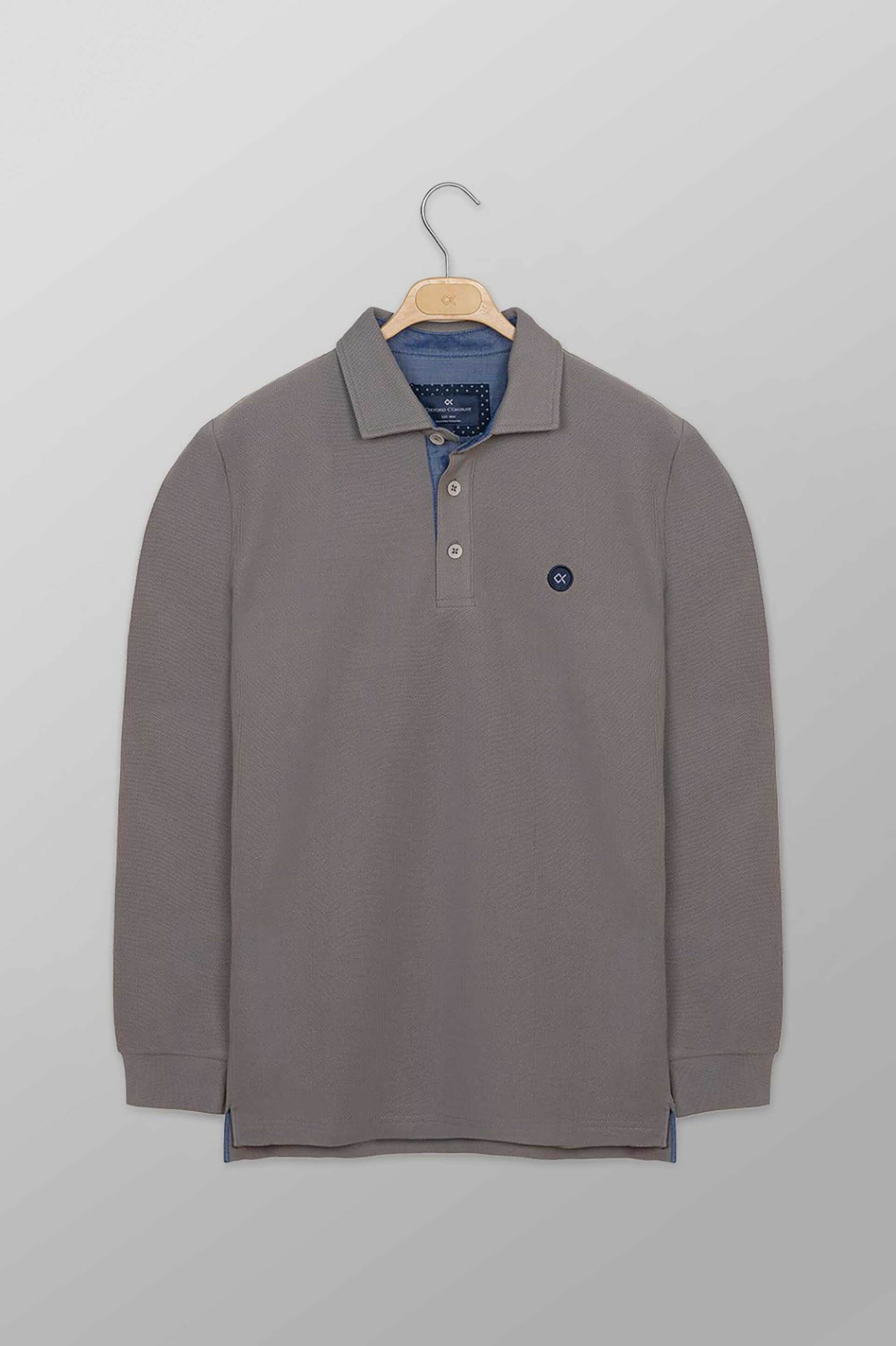 Oxford Company ανδρική μπλούζα πόλο πικέ μονόχρωμη με contrast λογότυπο Regular Fit - P617-PY50.34 Γκρι
