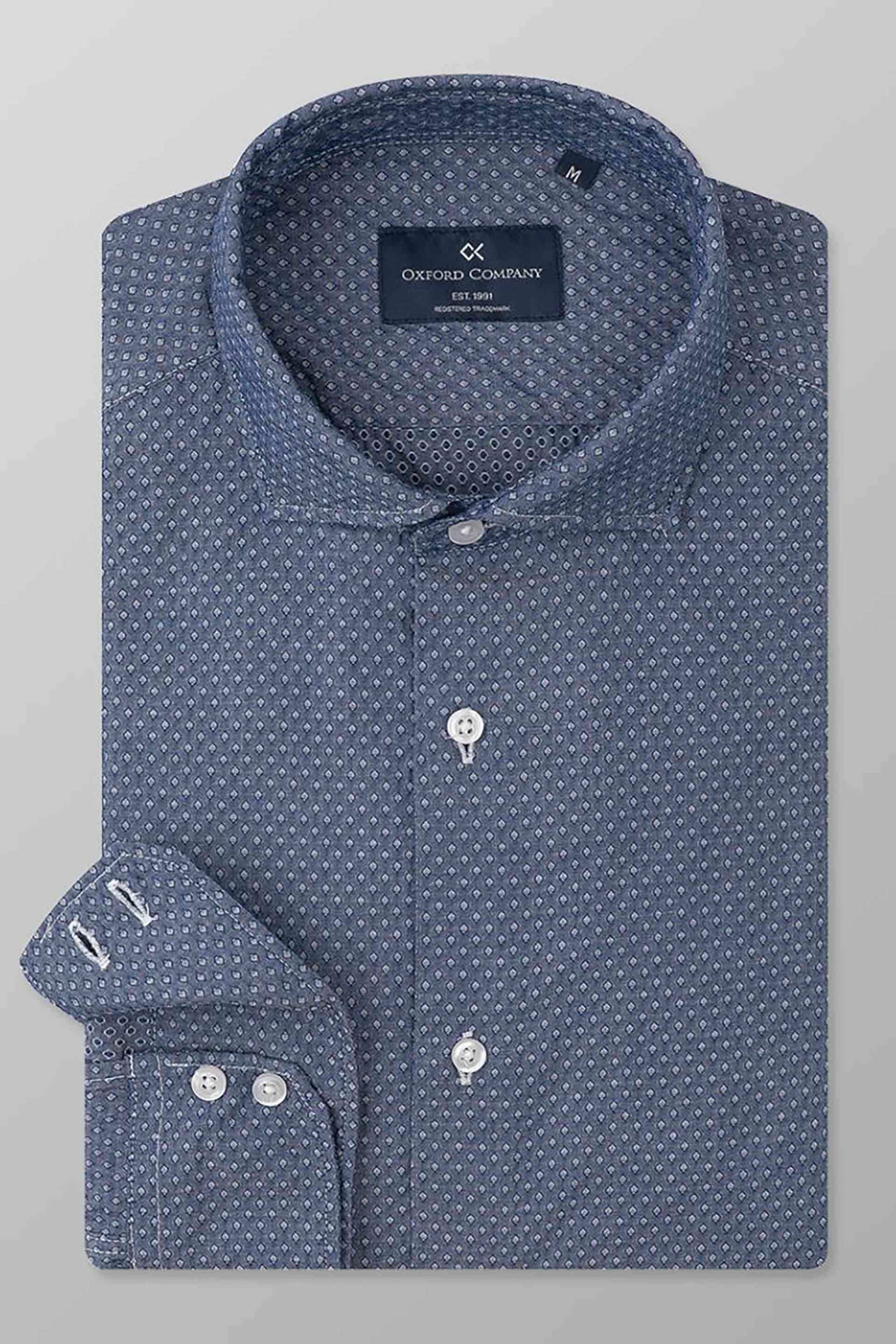 OXFORD COMPANY Oxford Company ανδρικό πουκάμισο με εμπριμέ σχέδιο Slim Fit "Romeo" - J141-RY21.01 Μπλε Σκούρο