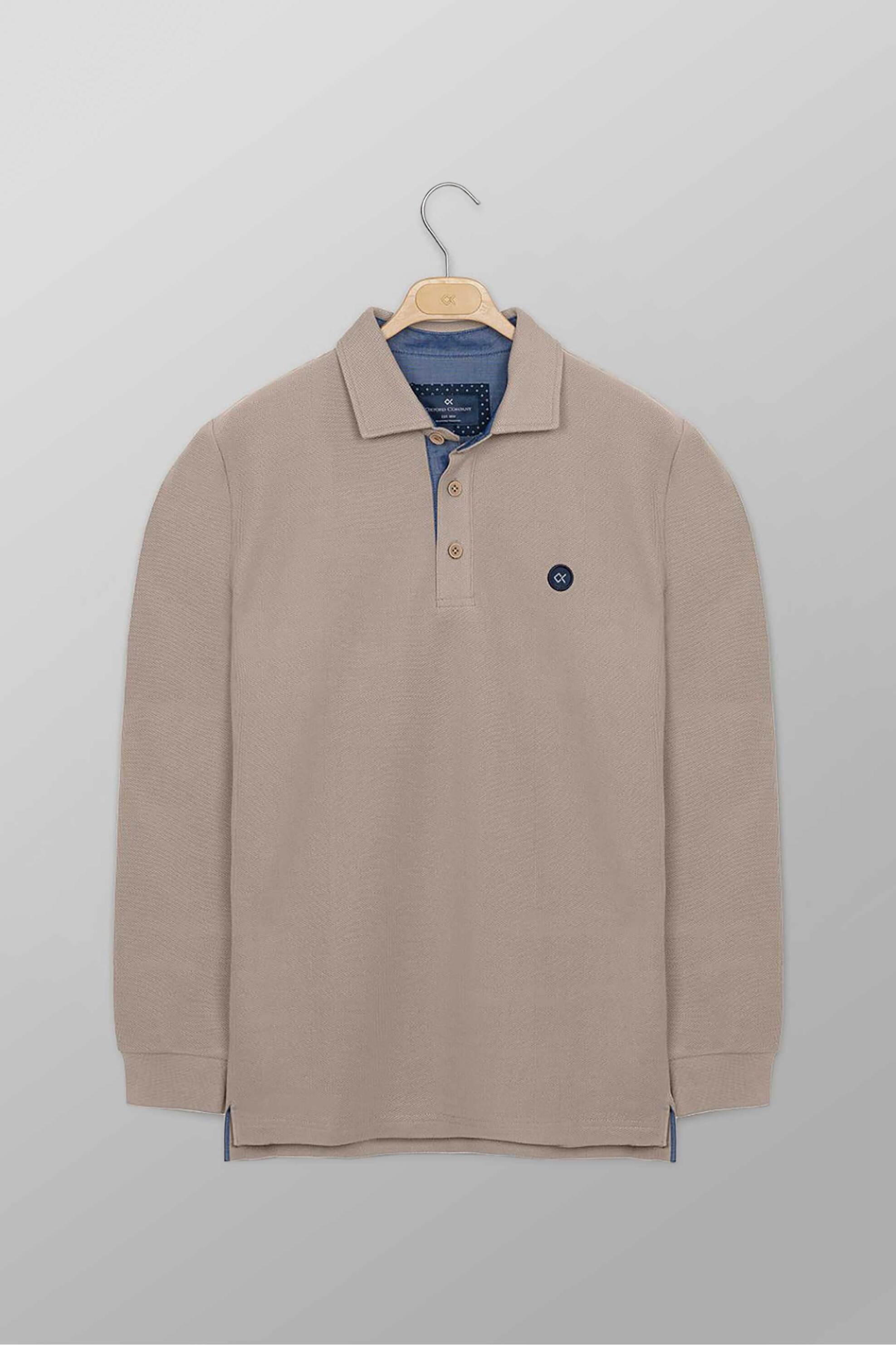 Oxford Company ανδρική μπλούζα πόλο πικέ μονόχρωμη με contrast λογότυπο Regular Fit - P617-PY50.03 Μπεζ