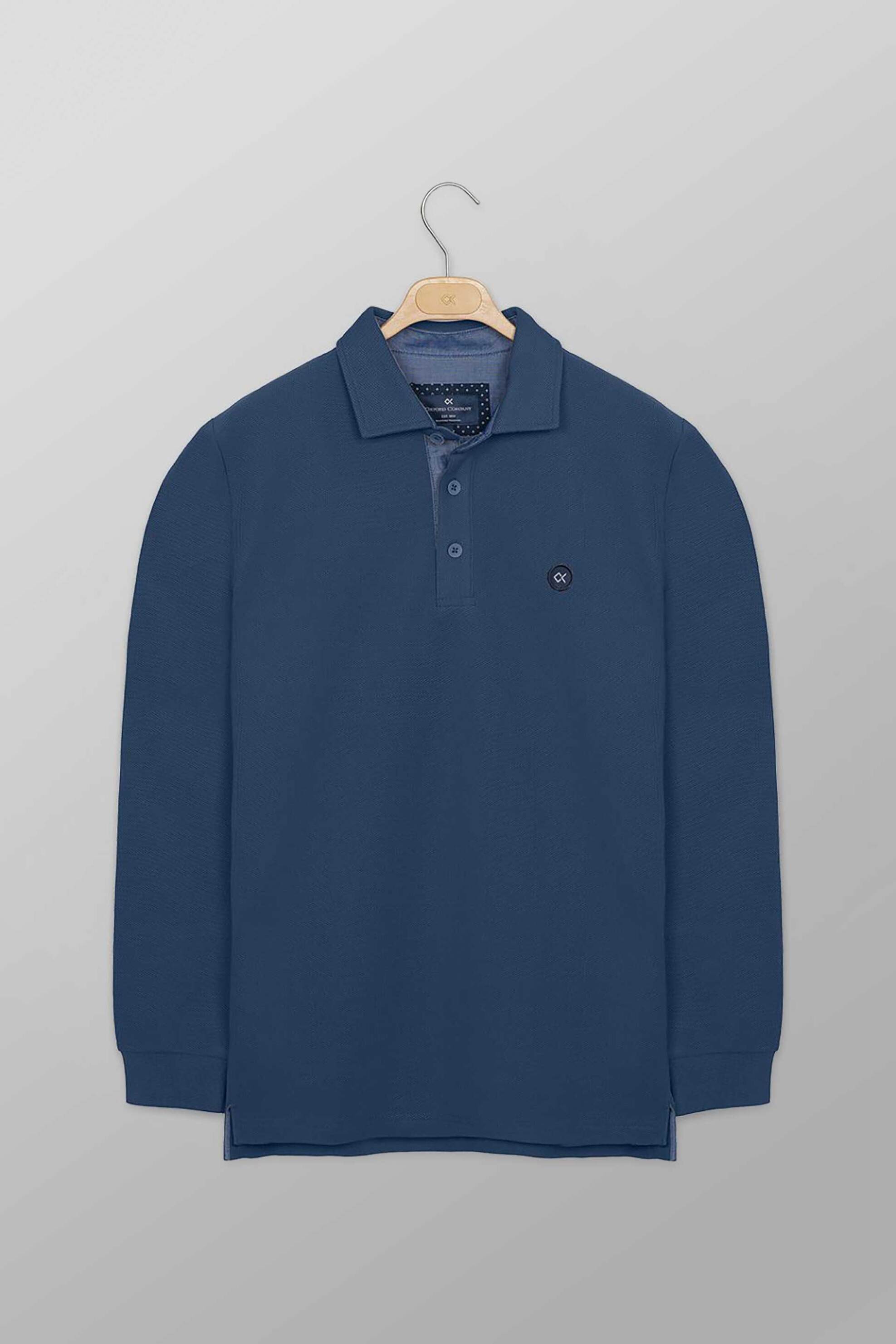 Oxford Company ανδρική μπλούζα πόλο πικέ μονόχρωμη με contrast λογότυπο Regular Fit - P617-PY50.29 Μπλε