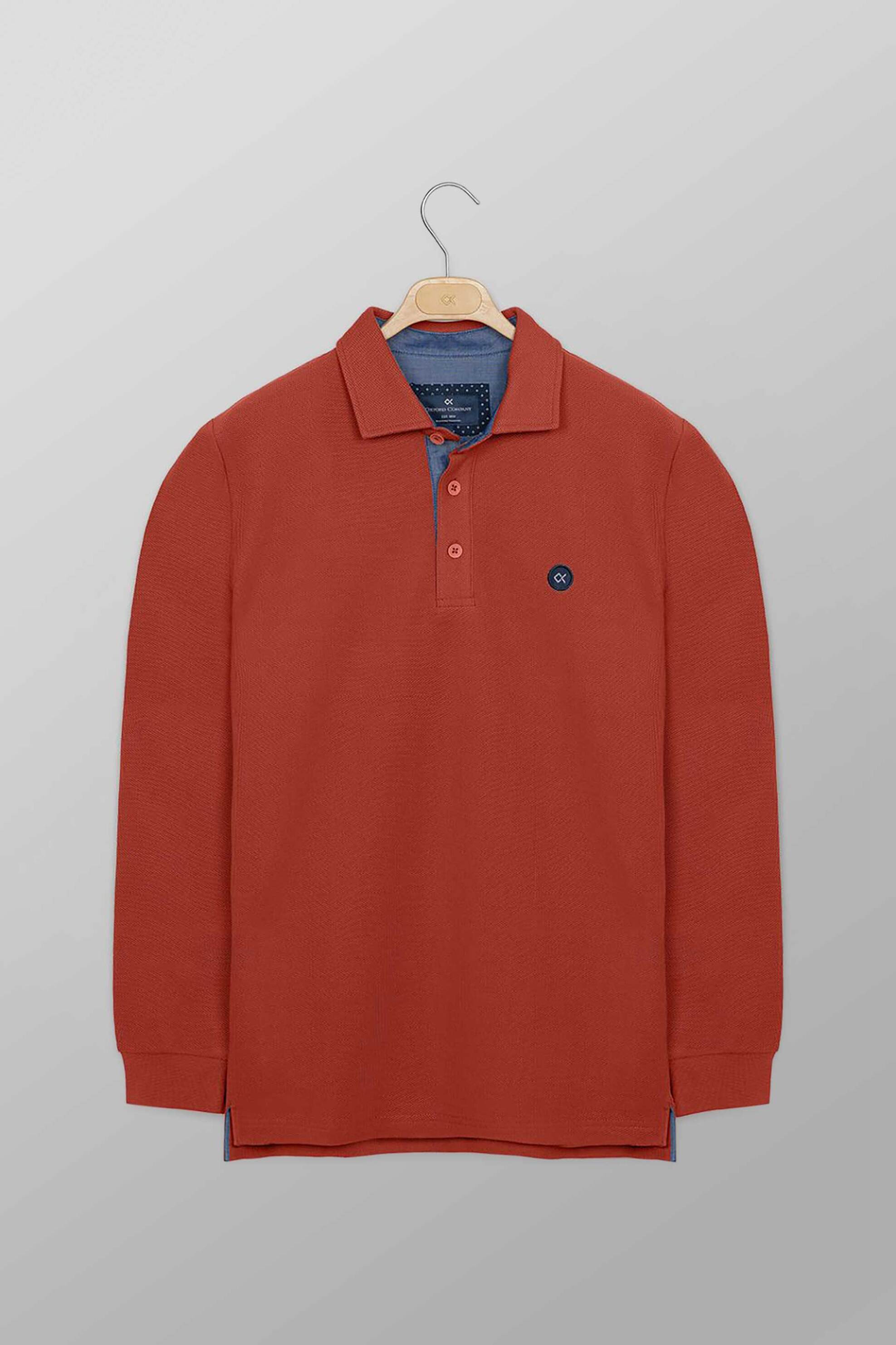 Oxford Company ανδρική μπλούζα πόλο πικέ μονόχρωμη με contrast λογότυπο Regular Fit - P617-PY50.32 Πορτοκαλί