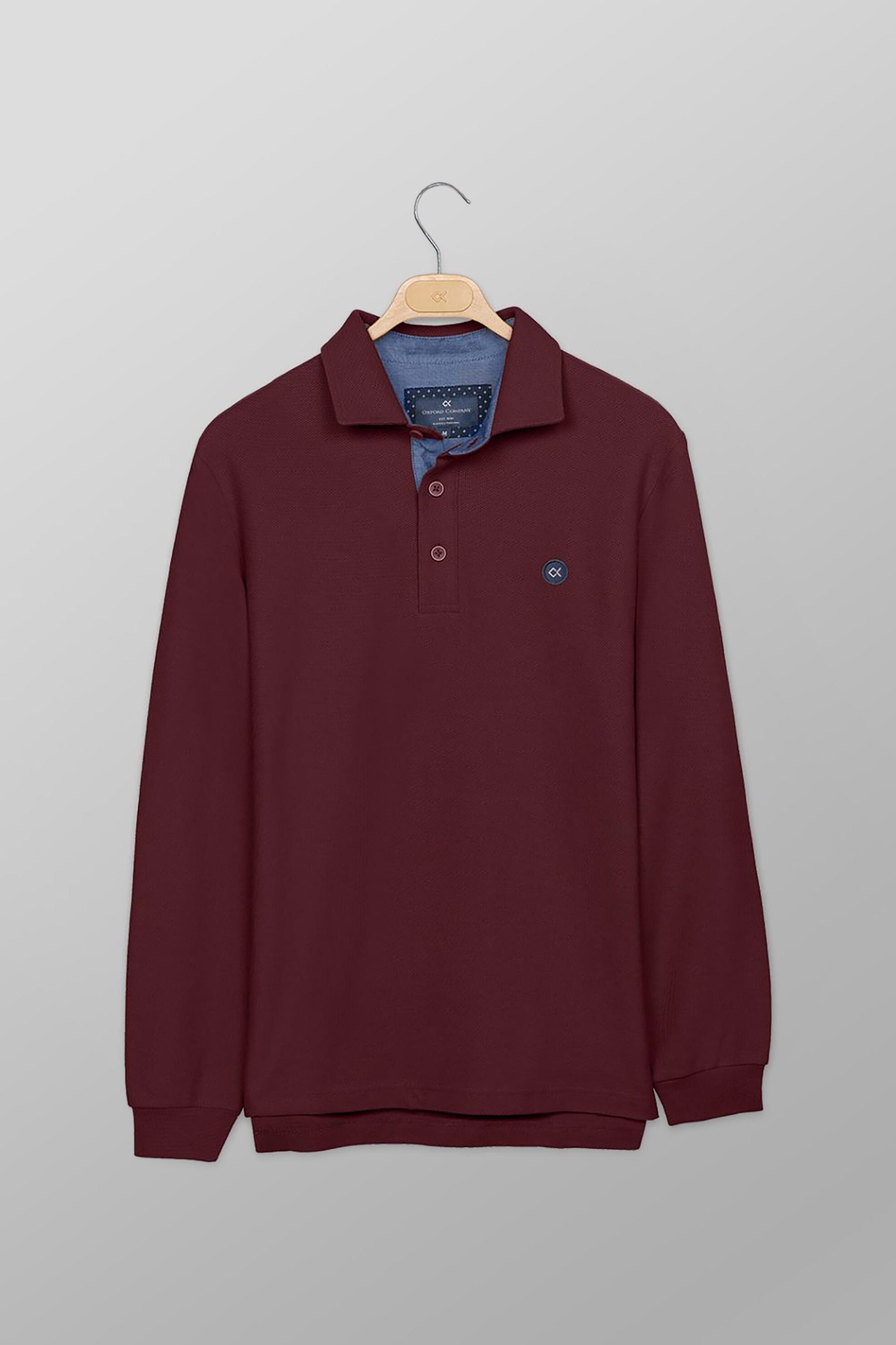Oxford Company ανδρική μπλούζα πόλο πικέ μονόχρωμη με contrast λογότυπο Regular Fit - P617-PY50.08 Μπορντό