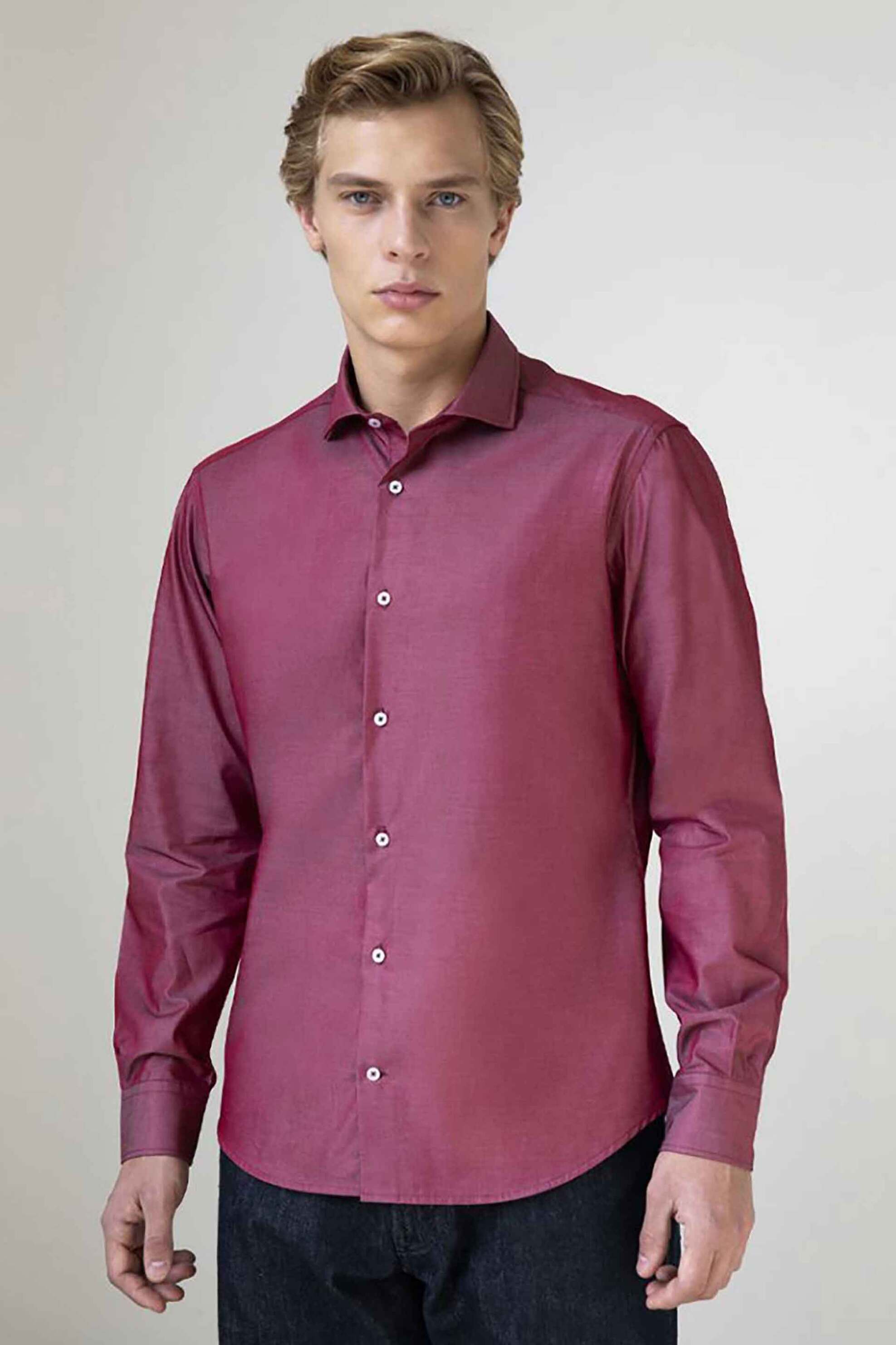 Oxford Company ανδρικό πουκάμισο romeo μονόχρωμο Slim Fit "Sport" - T110-RY21.06 Μπορντό