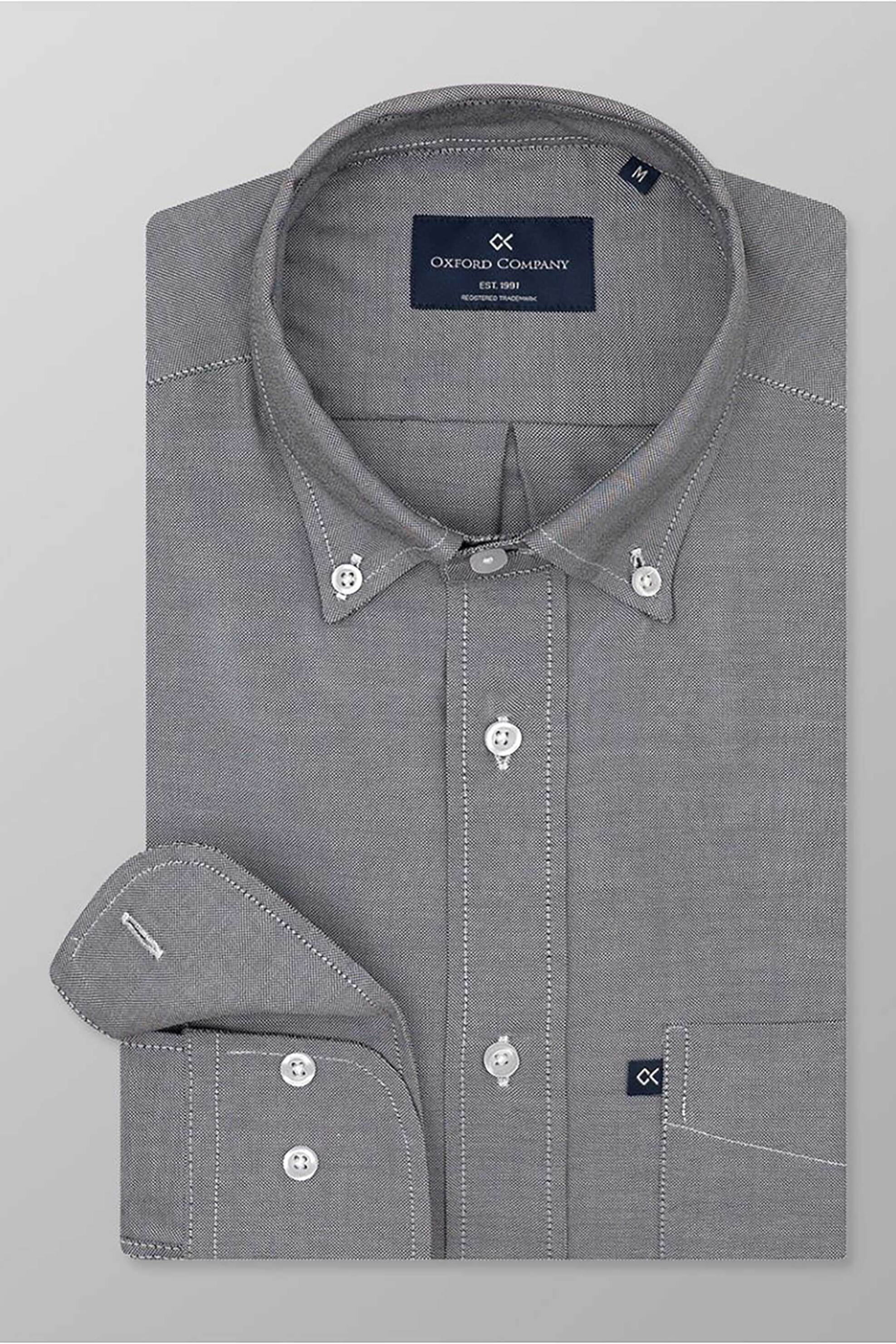 Oxford Company ανδρικό πουκάμισο button down μονόχρωμο Regular Fit "Sport" - O110-BY10.05 Γκρι