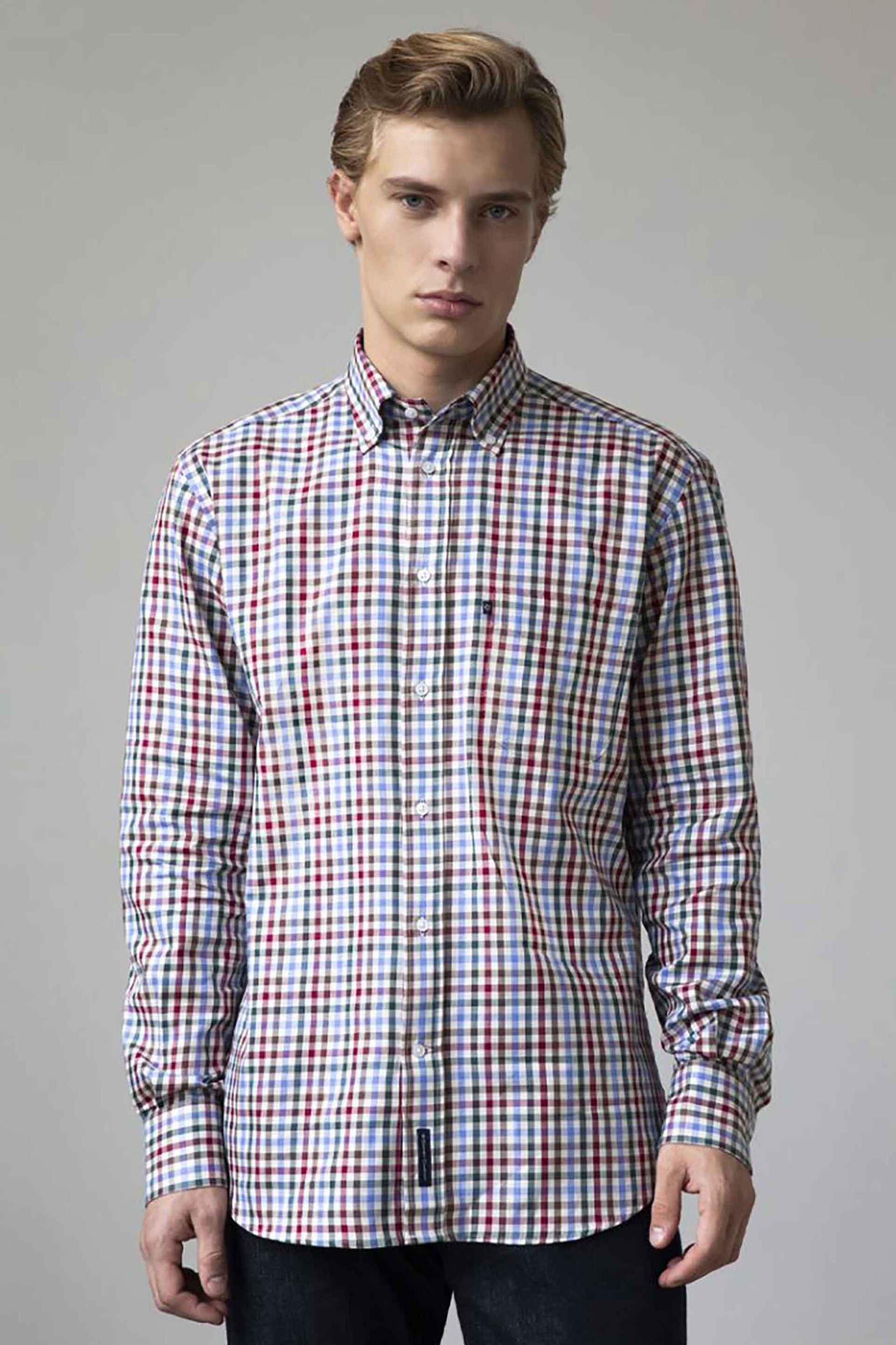Oxford Company ανδρικό πουκάμισο button down με καρό σχέδιο Regular Fit "Sport" - T130-BY10.01 Μπλε