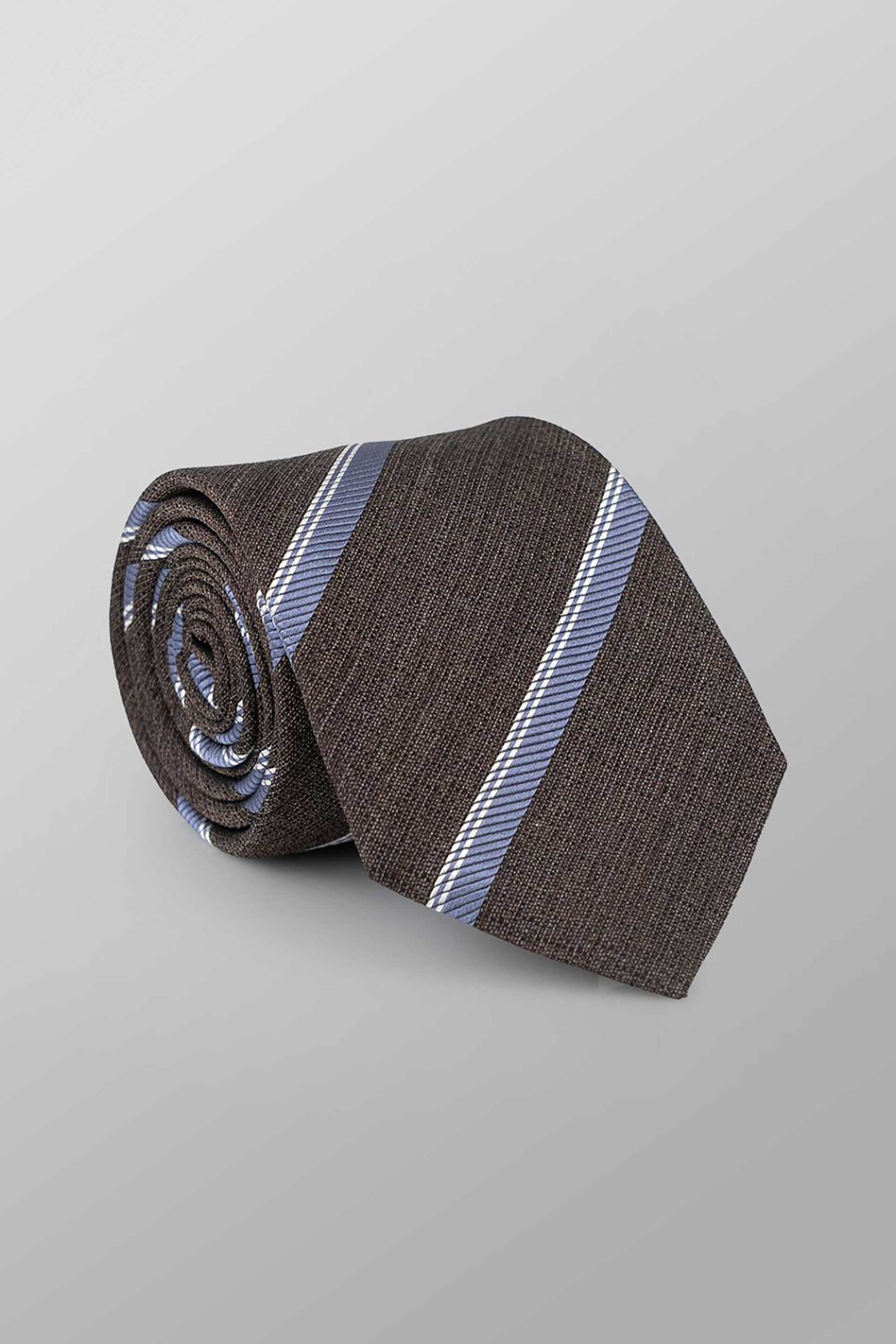 Oxford Company ανδρική μεταξωτή γραβάτα με ριγέ σχέδιο Regular Fit - TIE62-204.01 Καφέ